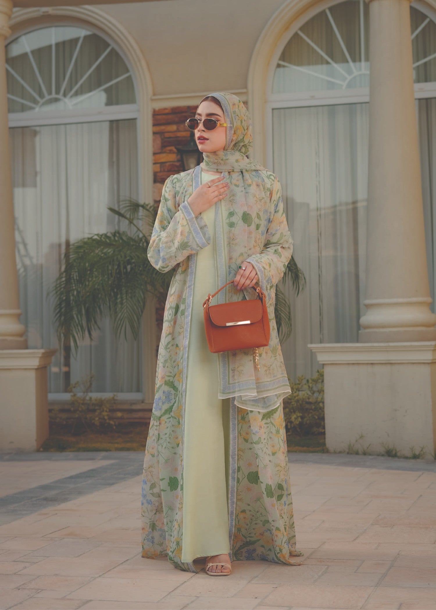 chiffon Abaya in Pistachio green