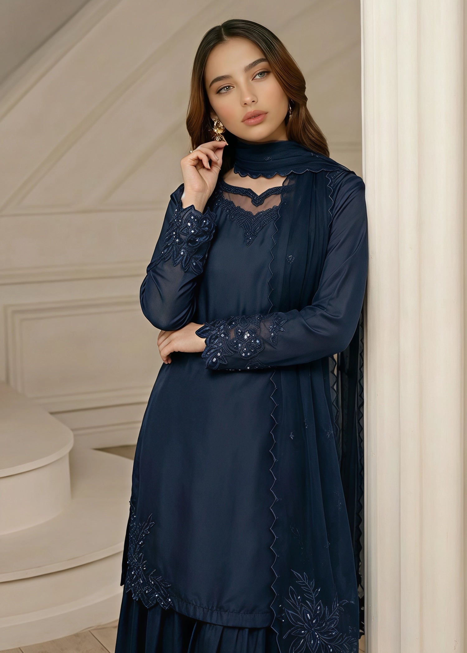 silk Sharara in Dark blue
