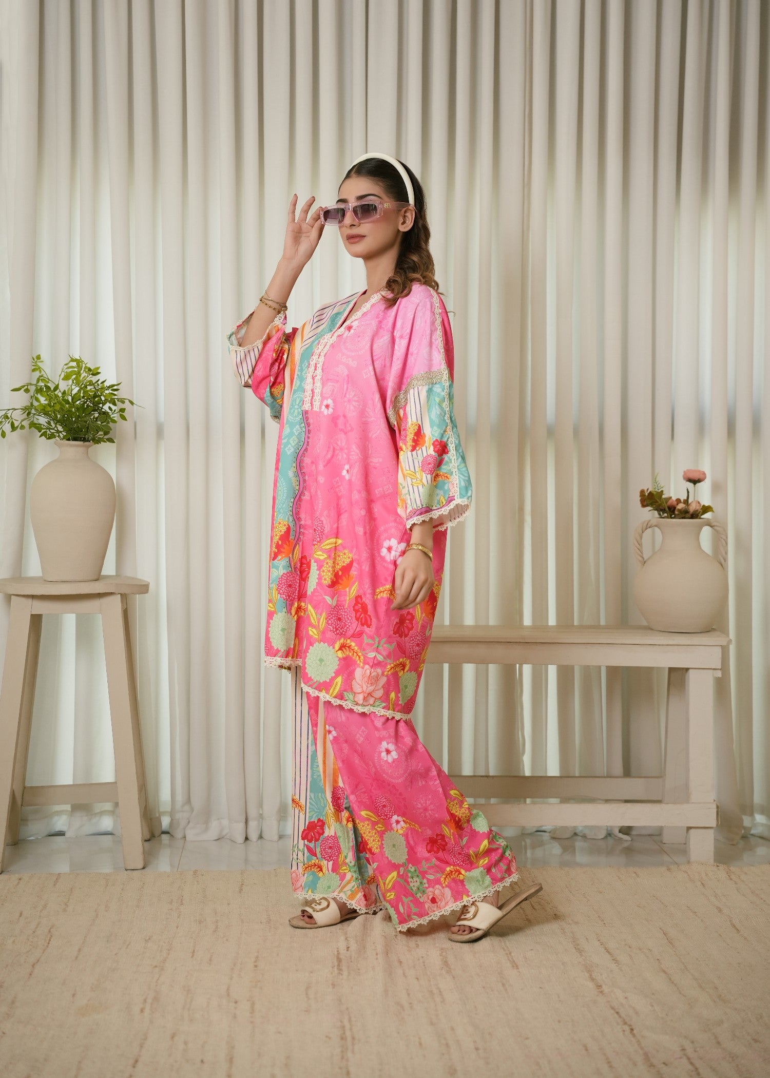 poly lawn Co Ord Sets in Strawberry pink