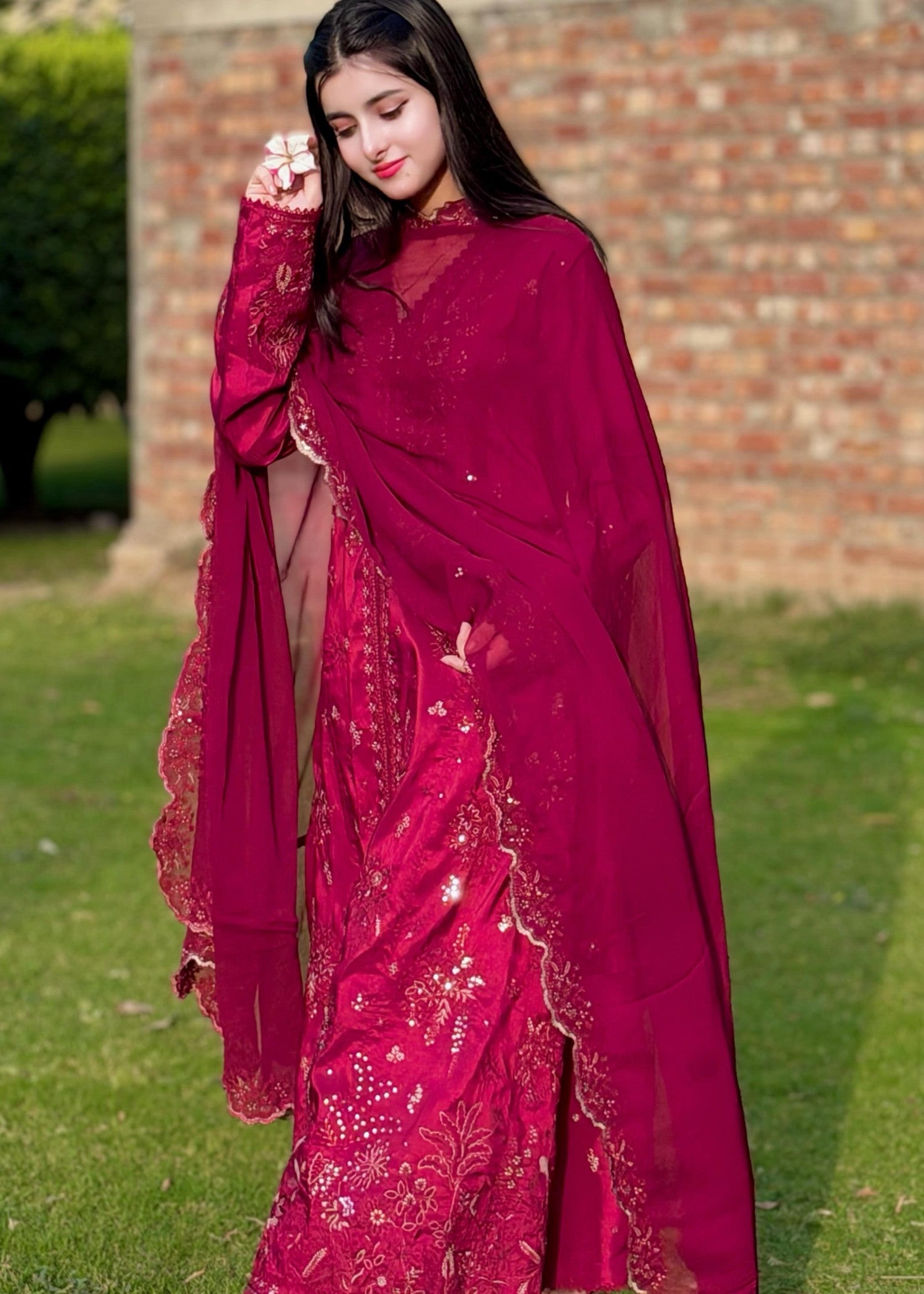 silk Pishwas in Maroon