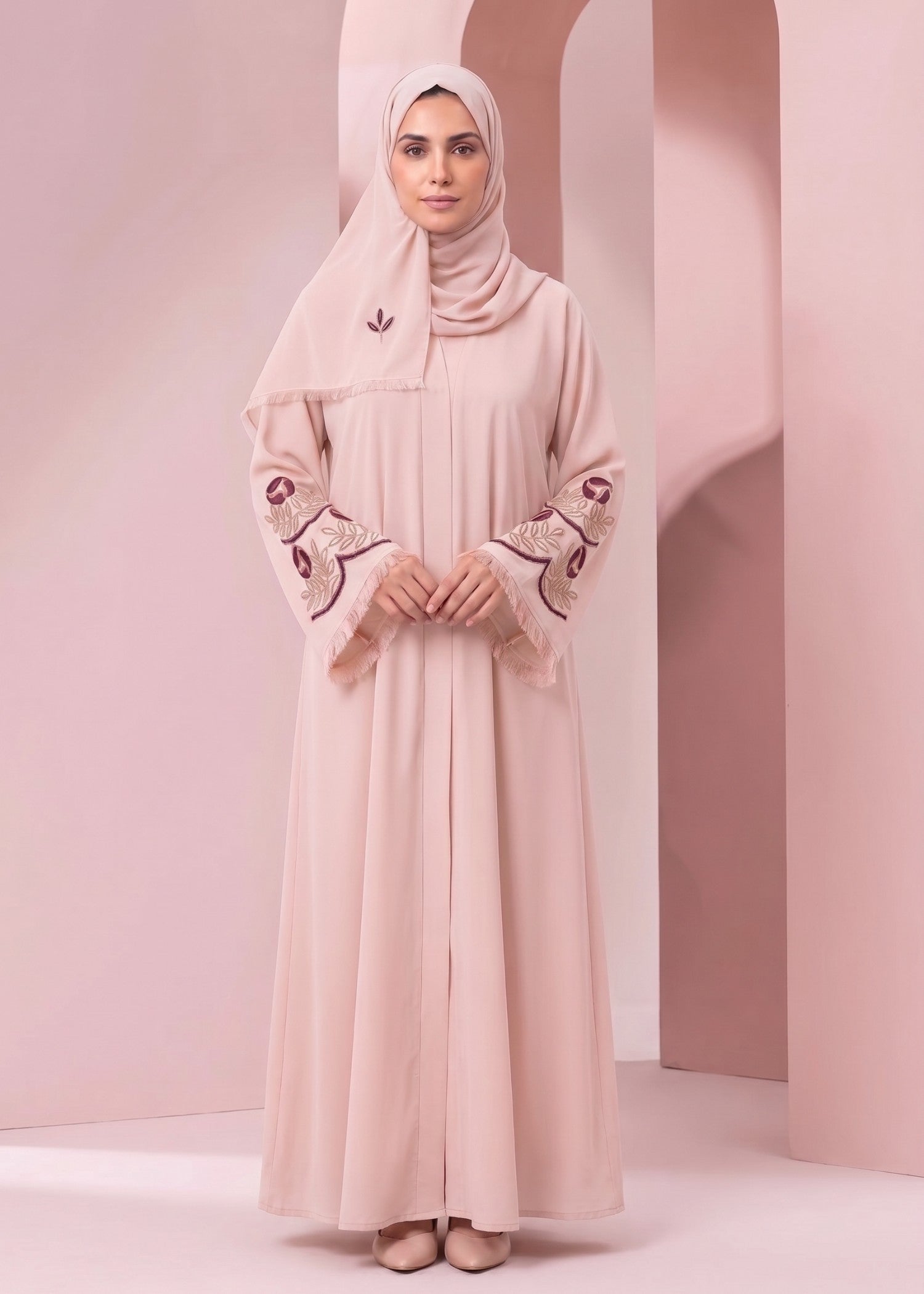 georgette Abaya in Blush pink