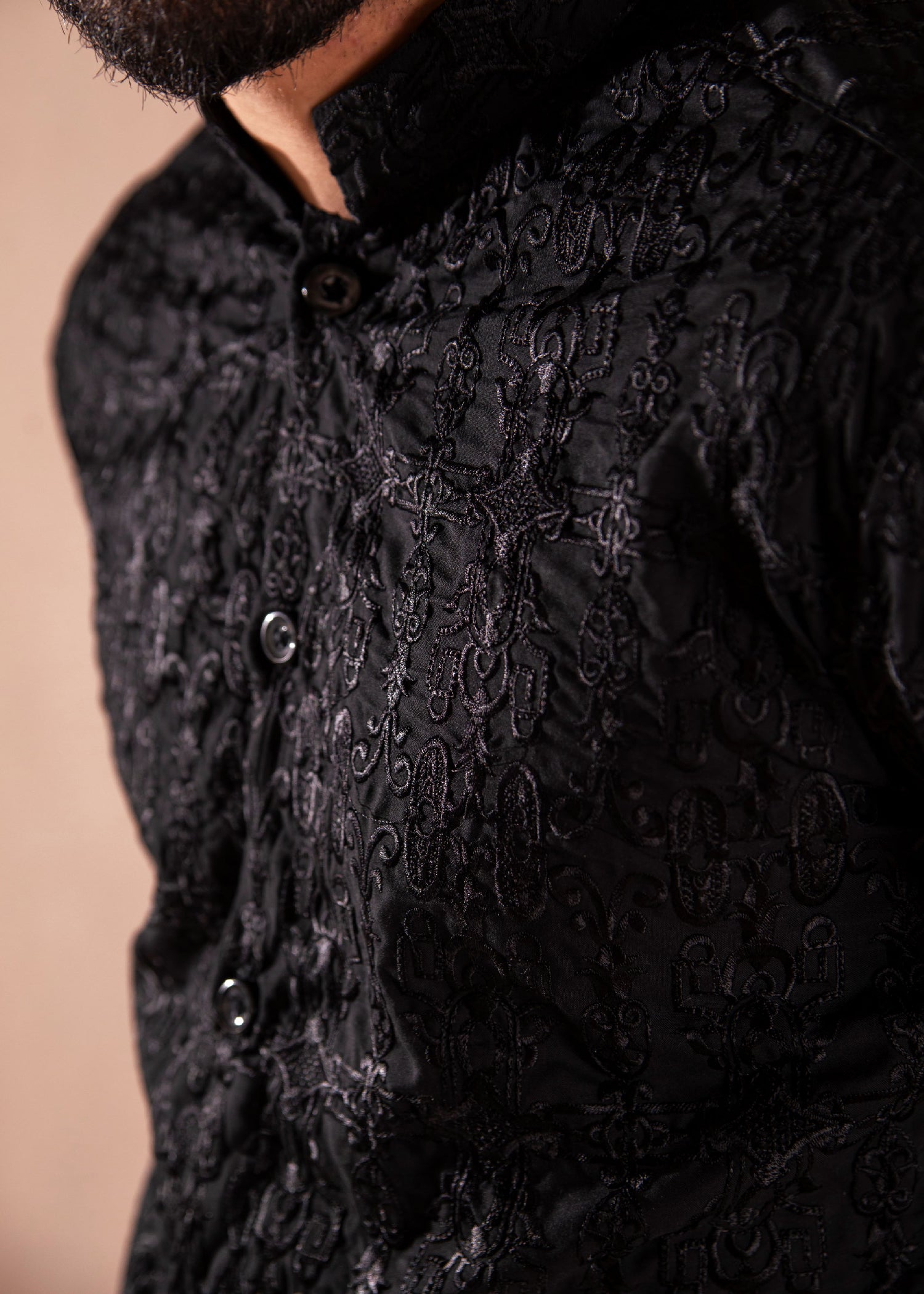 wash & wear Kurta Set in Black by Ahmad Raza