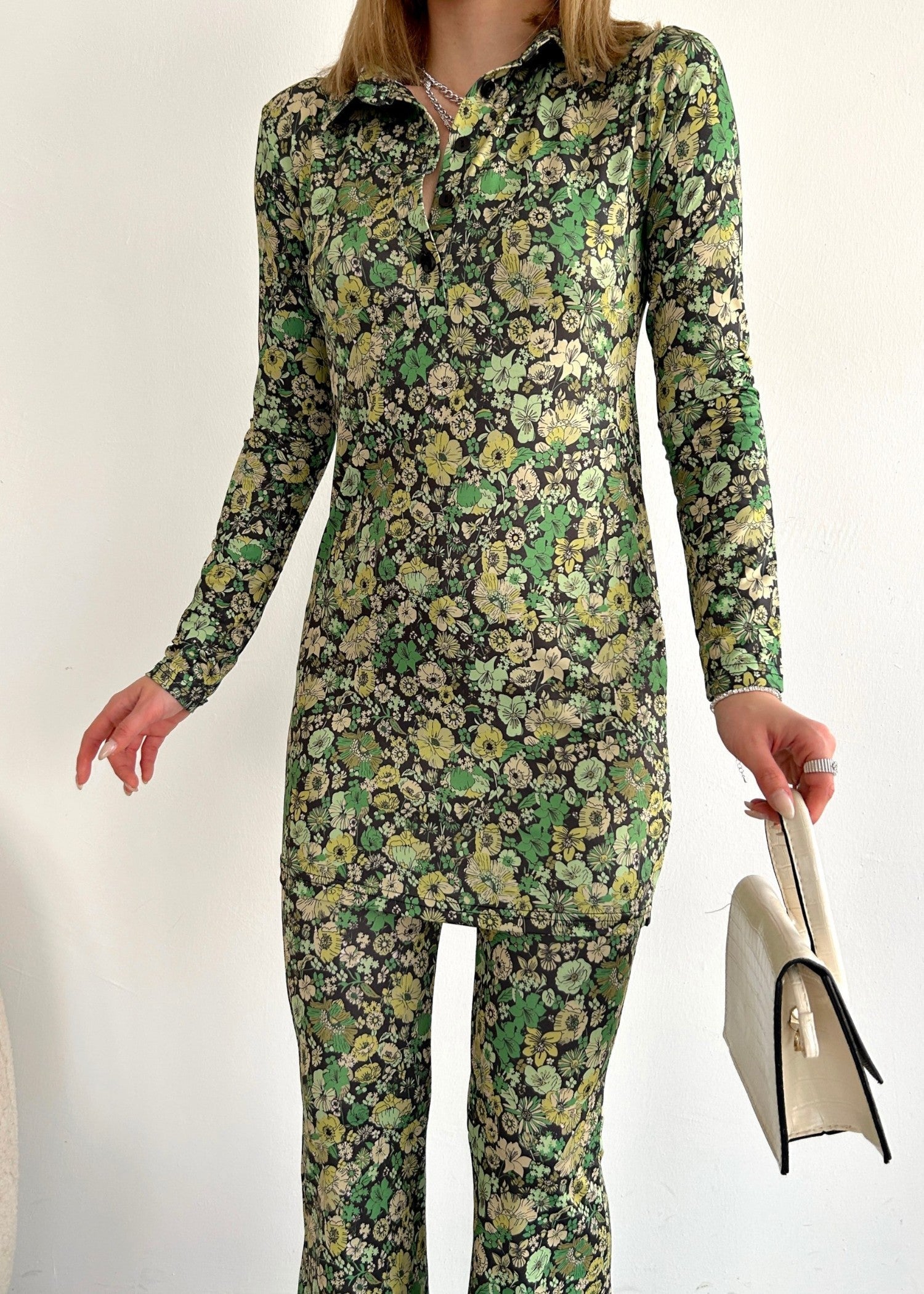polyester-silk blend Co Ord Sets in Forest green