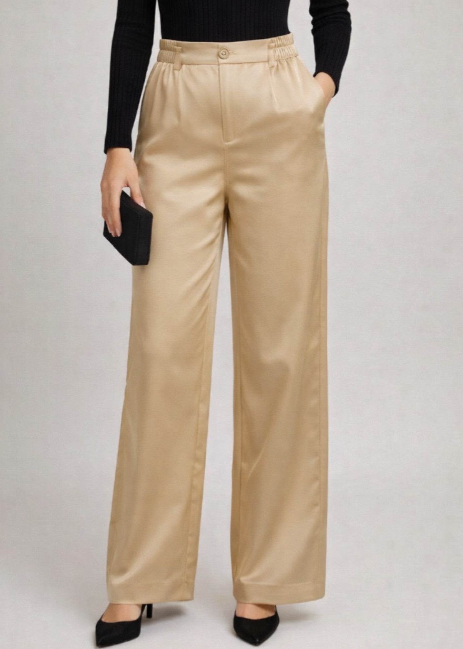 silk Pants in Beige