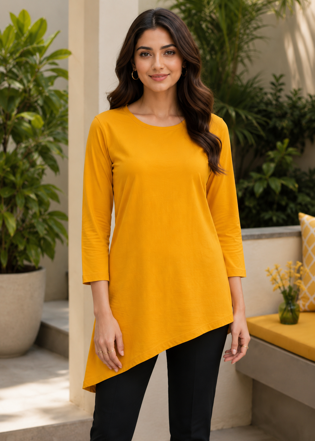 single jersey knit Top in School bus yellow