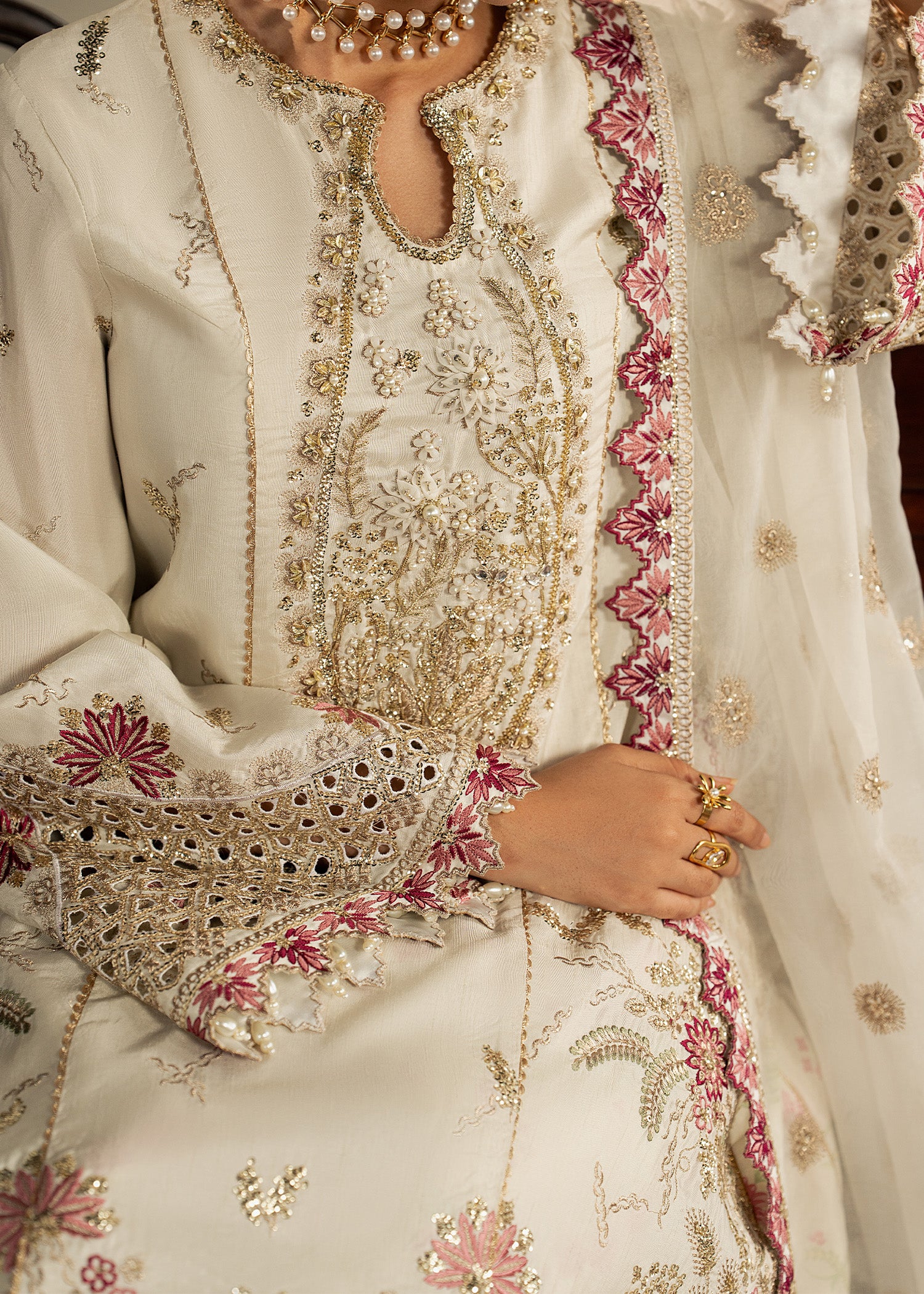 korean raw silk Sharara in White