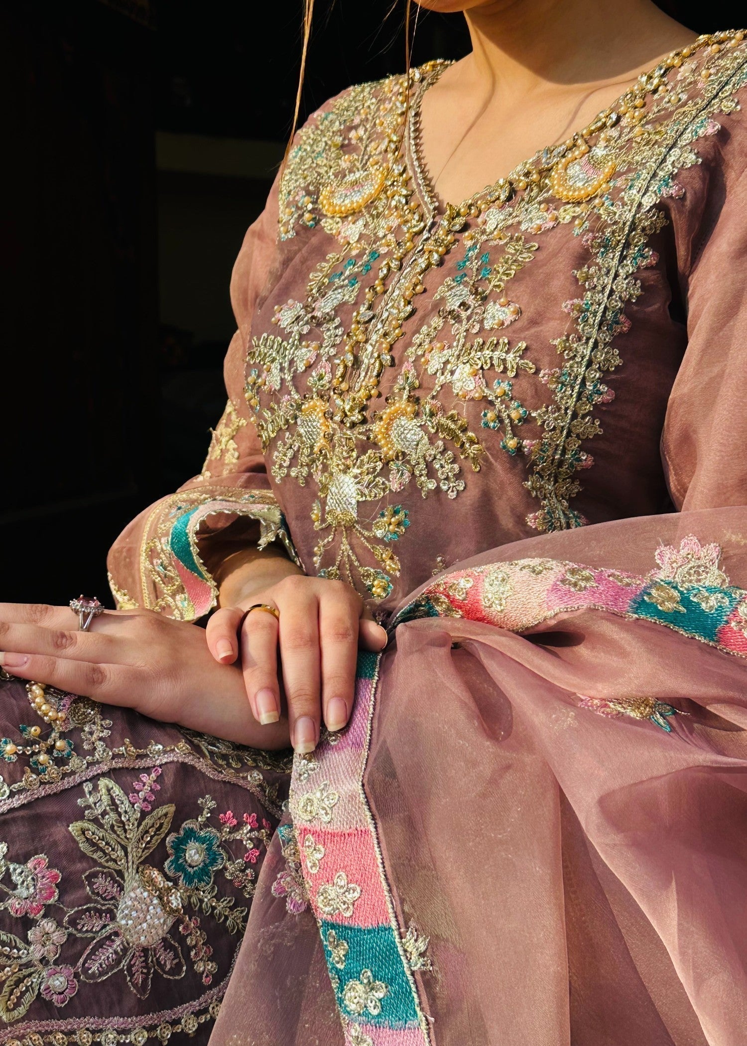 organza Sharara in Tea rose pink