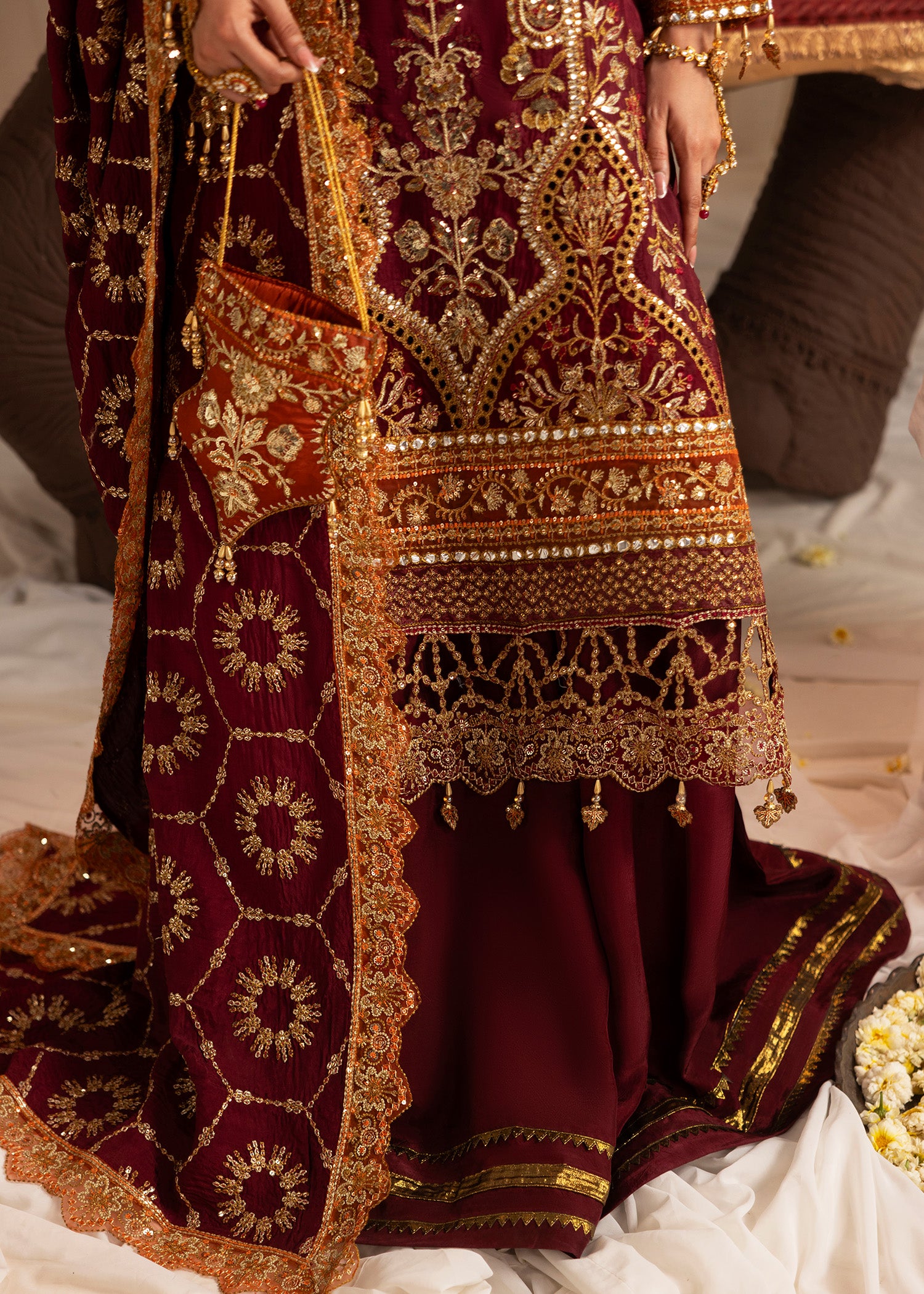 tussar silk Sharara in Maroon