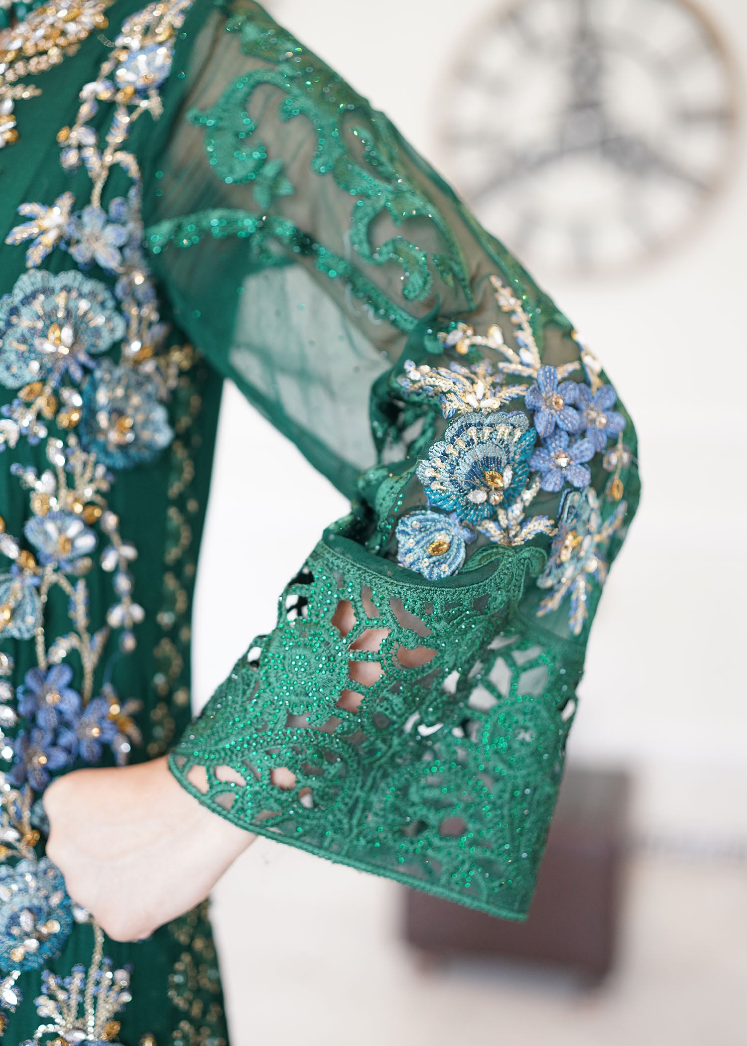 chiffon Lehenga in Emerald green