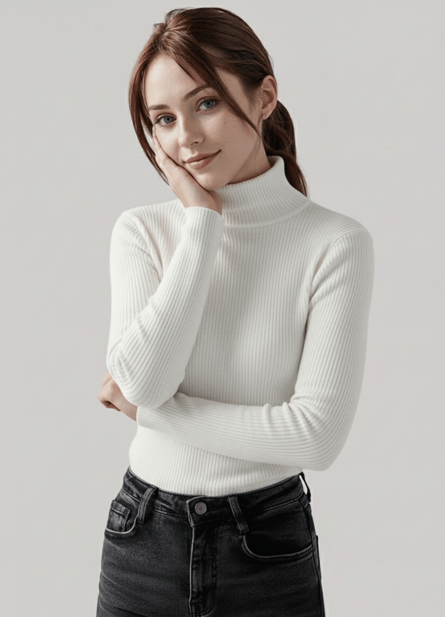jersey knit Turtle Neck in White