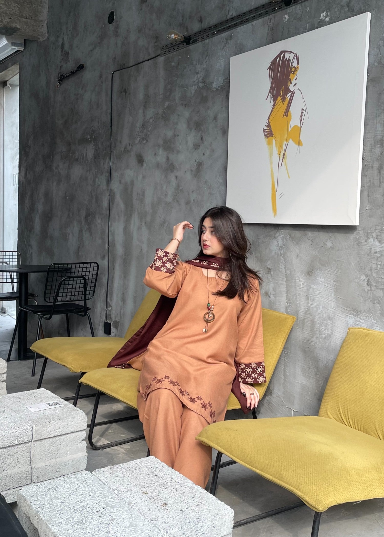 dhanak Kurta Set in Tan brown