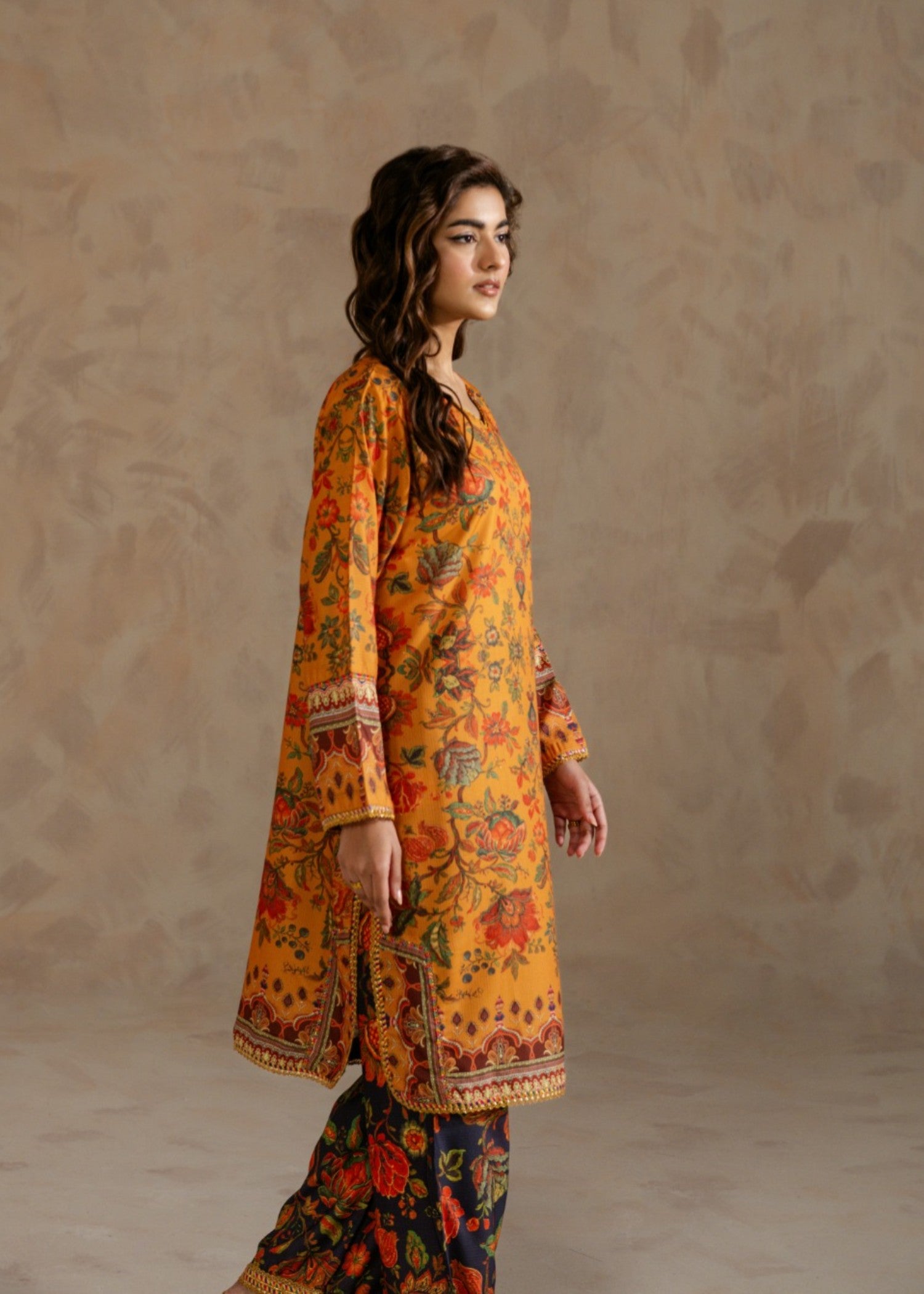 dobby Kurta Set in Orange