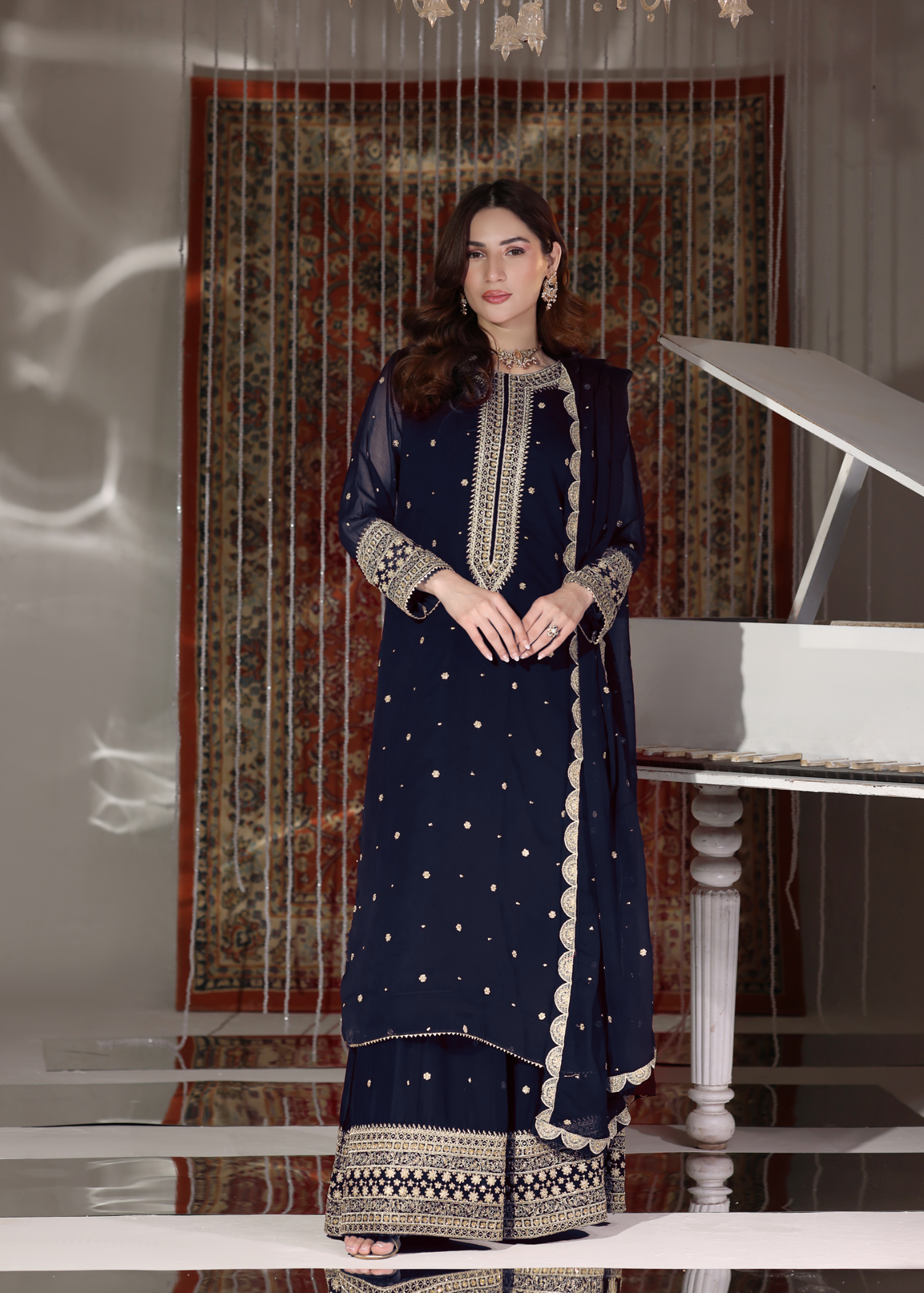 pk chiffon Lehenga in Navy blue