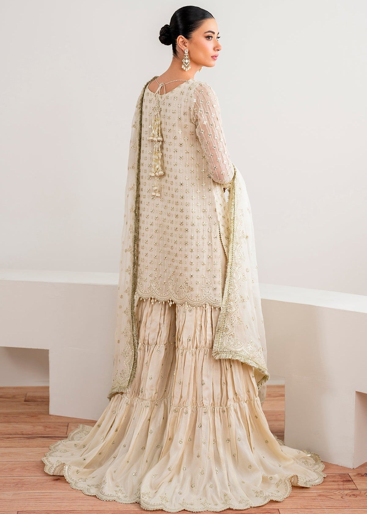 chiffon Gharara in Pearl white