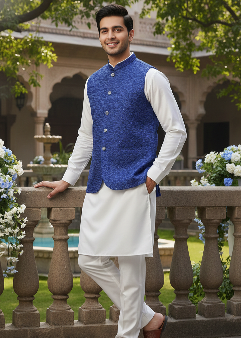 silk Waistcoat in Royal blue by Dulha Fashion House