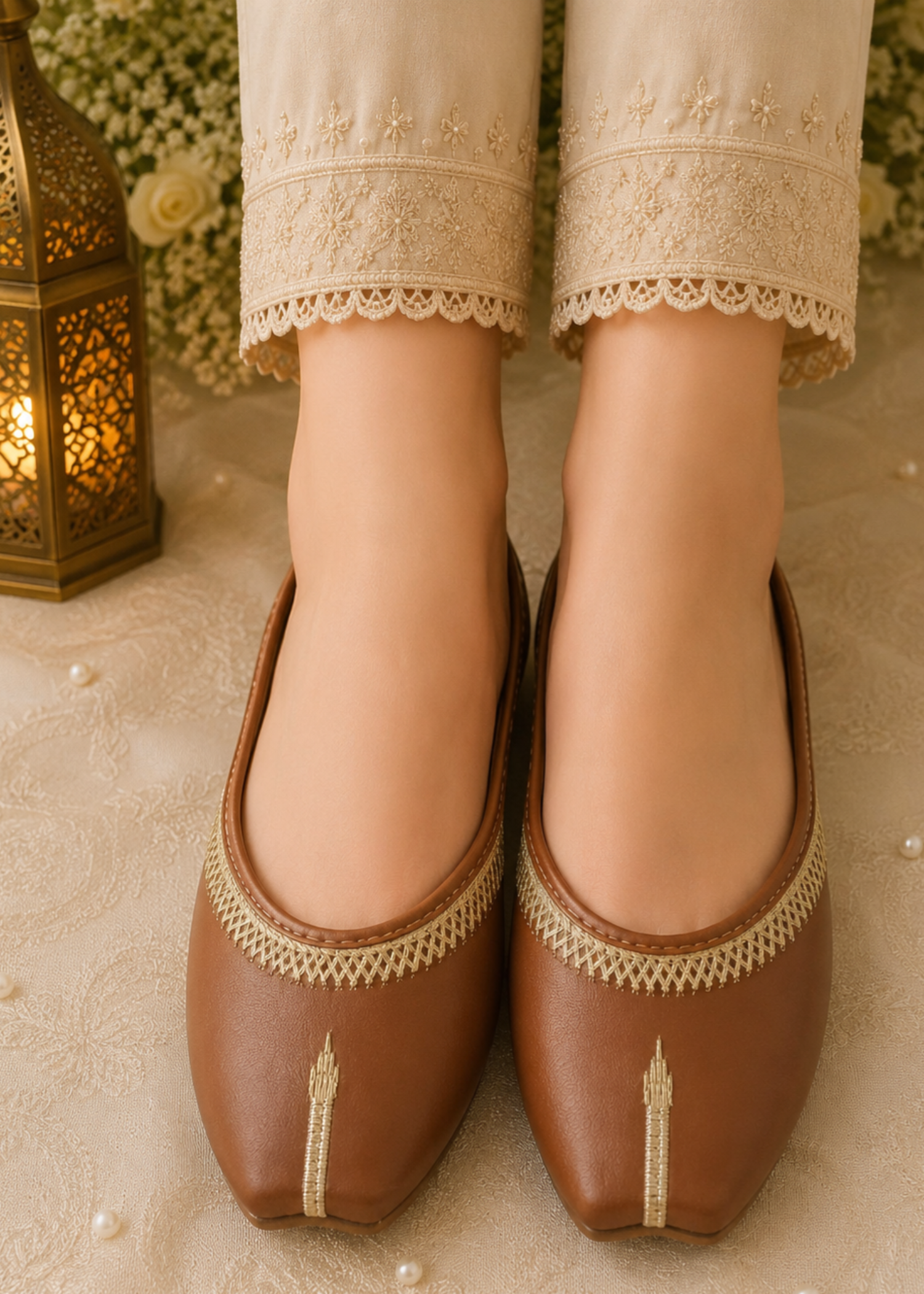 Khussa in Caramel brown by - High Quality Women Khussa FBU7797