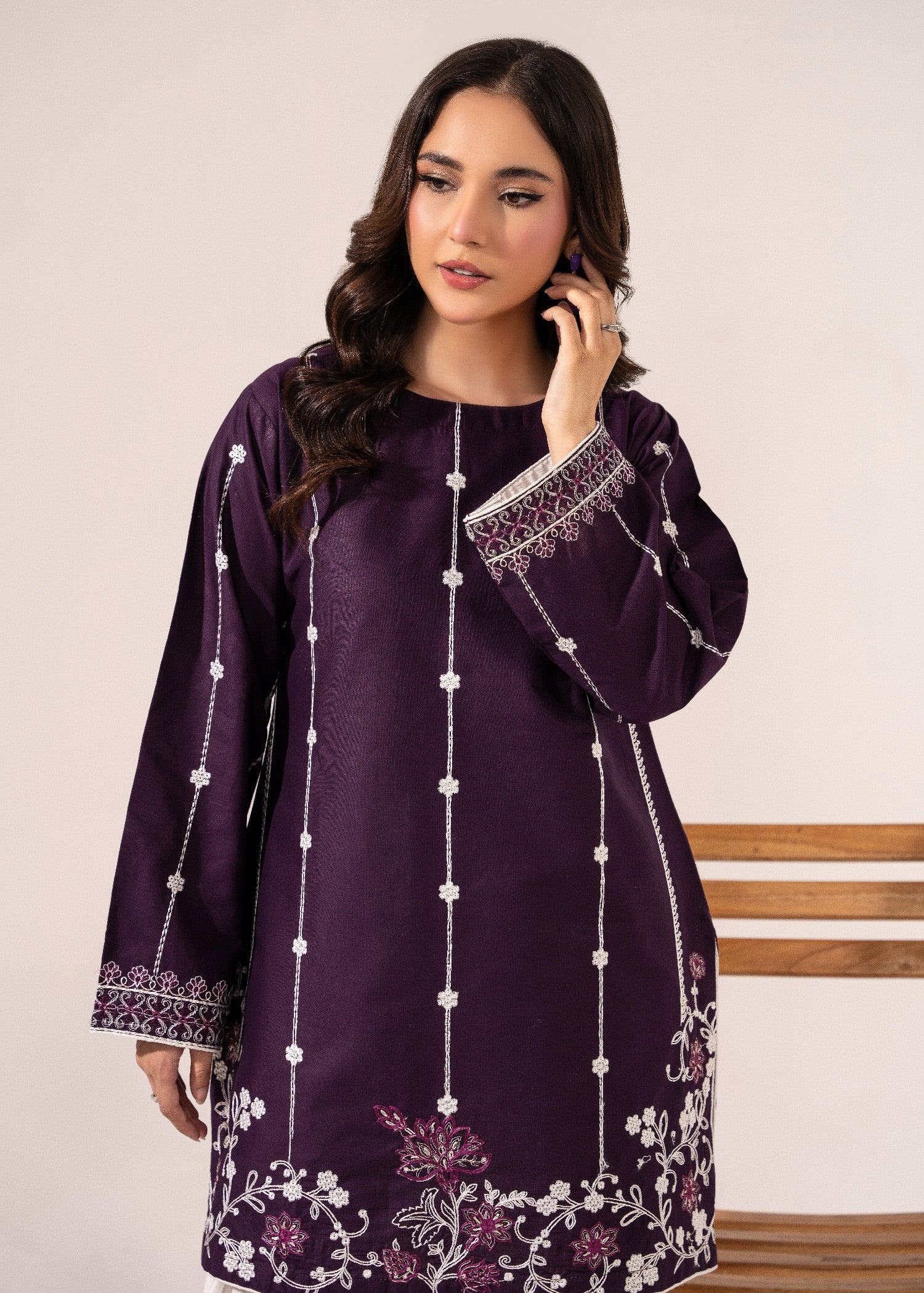 lawn Kurta Set in Plum