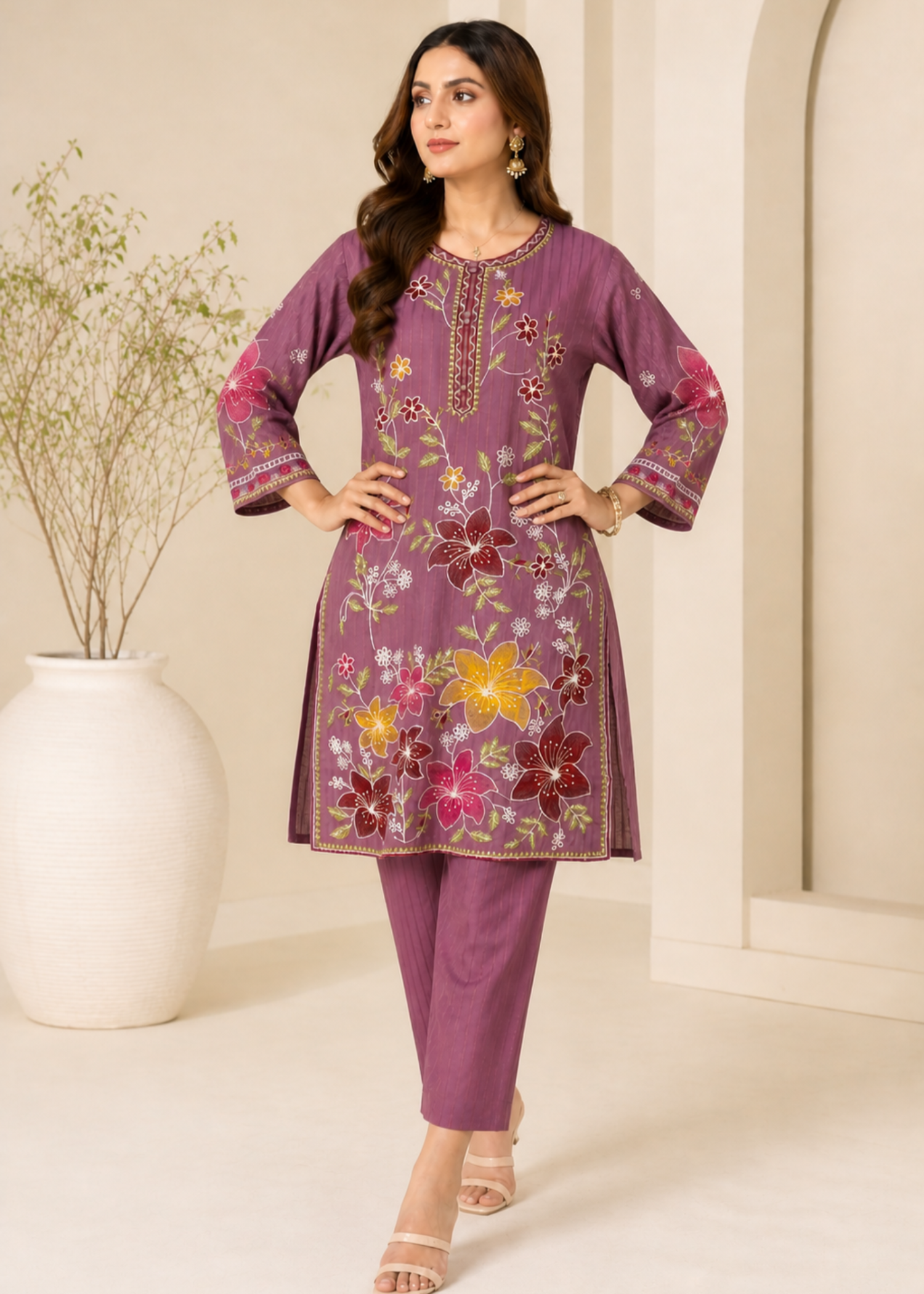 lawn cotton Kurta Set in Multi