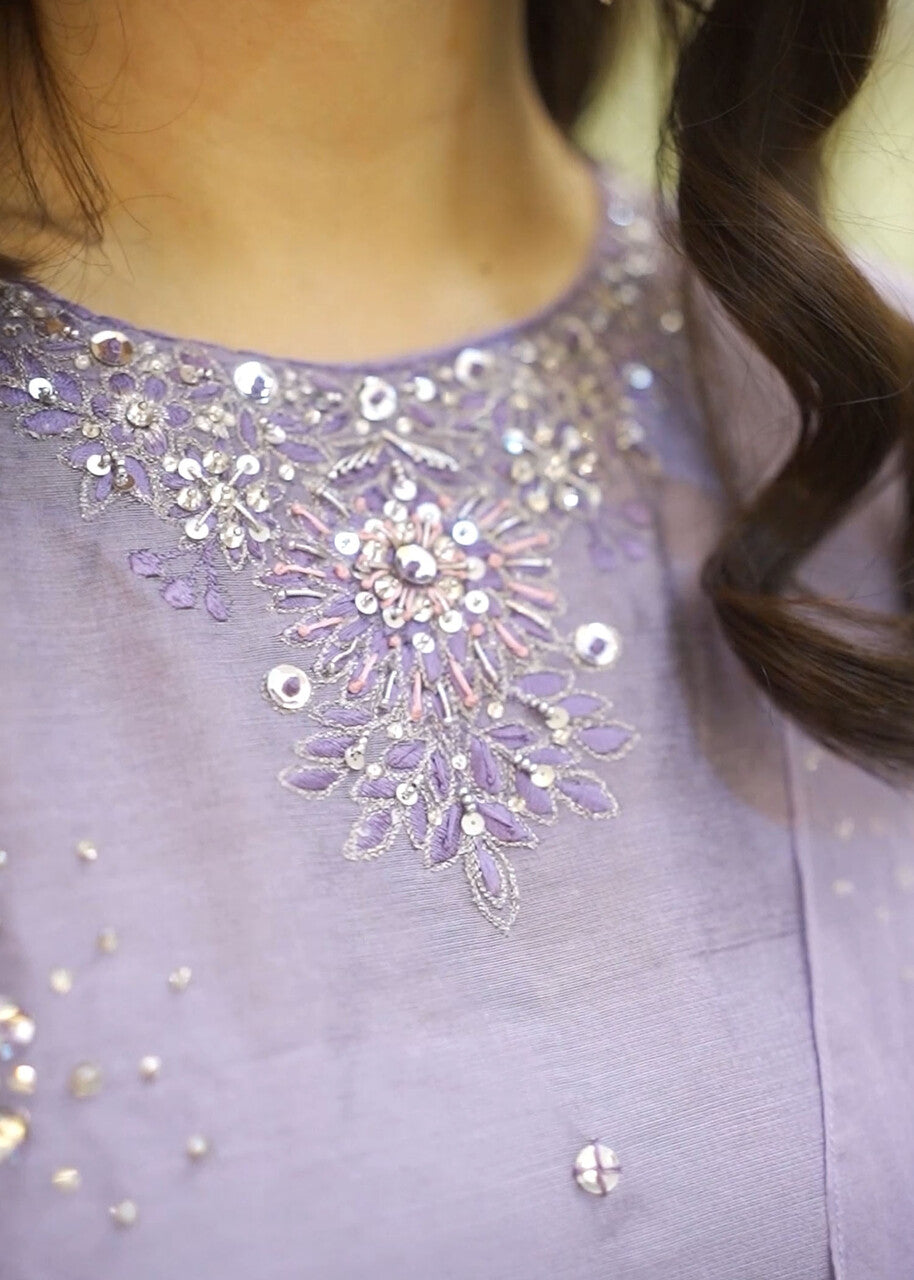 khaddi silk Kurta Set in Lavender