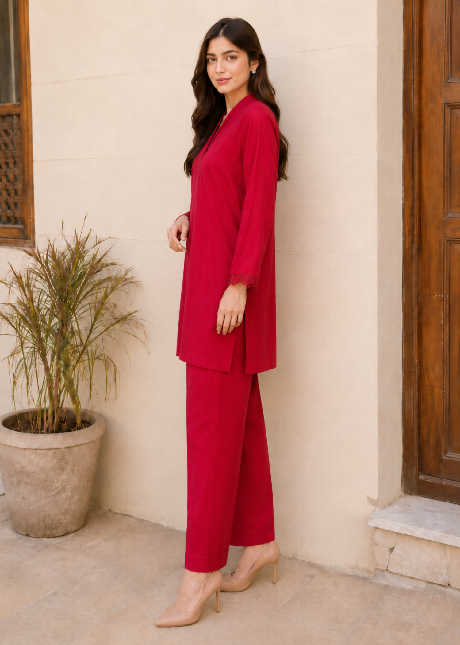 georgette Kurta Set in Red