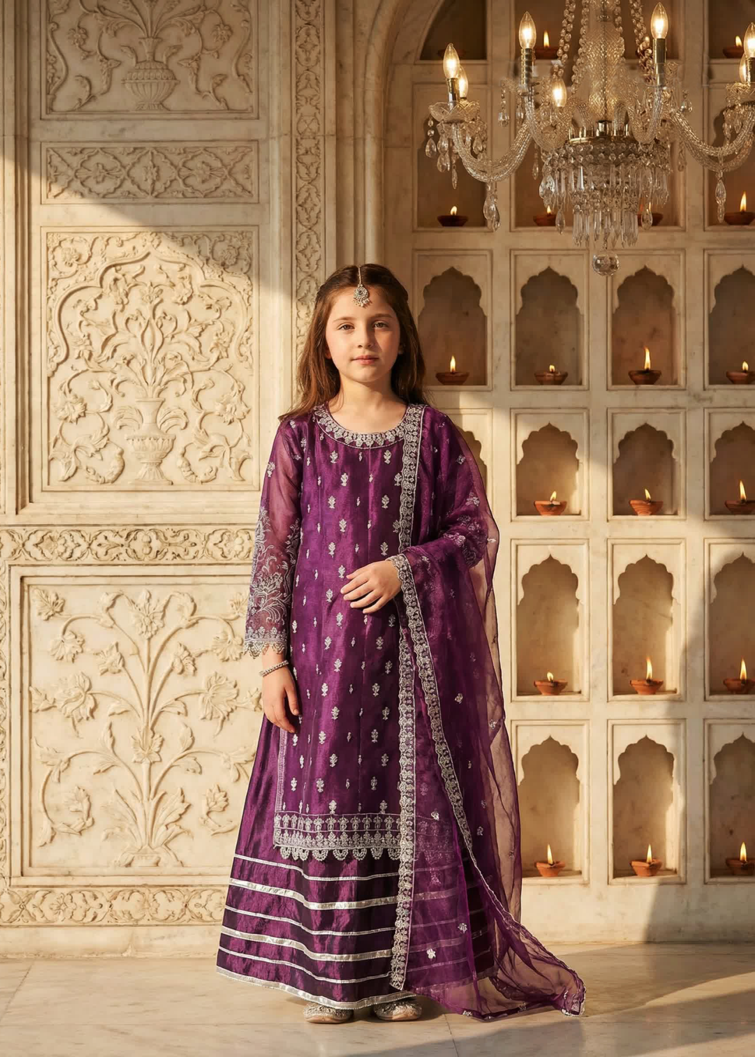 organza Lehenga in Purple