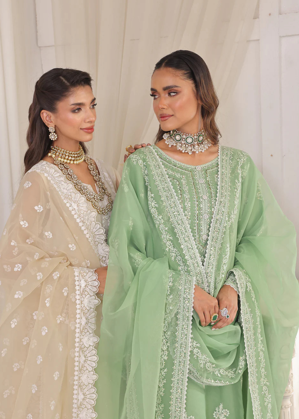 organza Kurta Set in Pistachio green