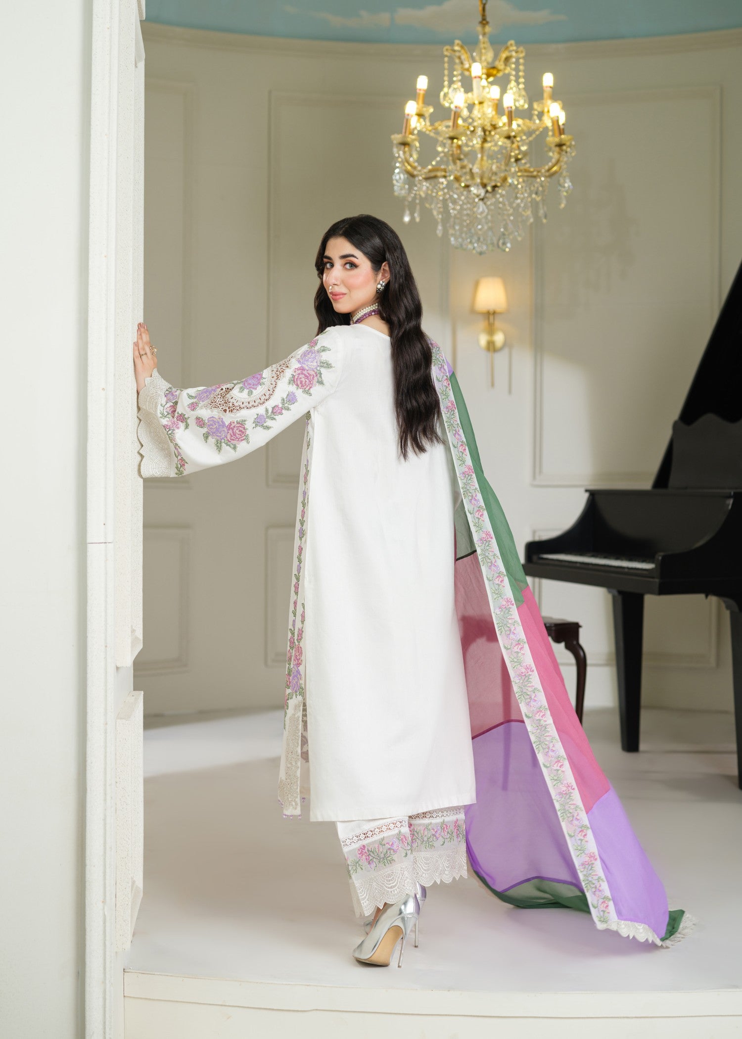 cambric cotton Kurta Set in White