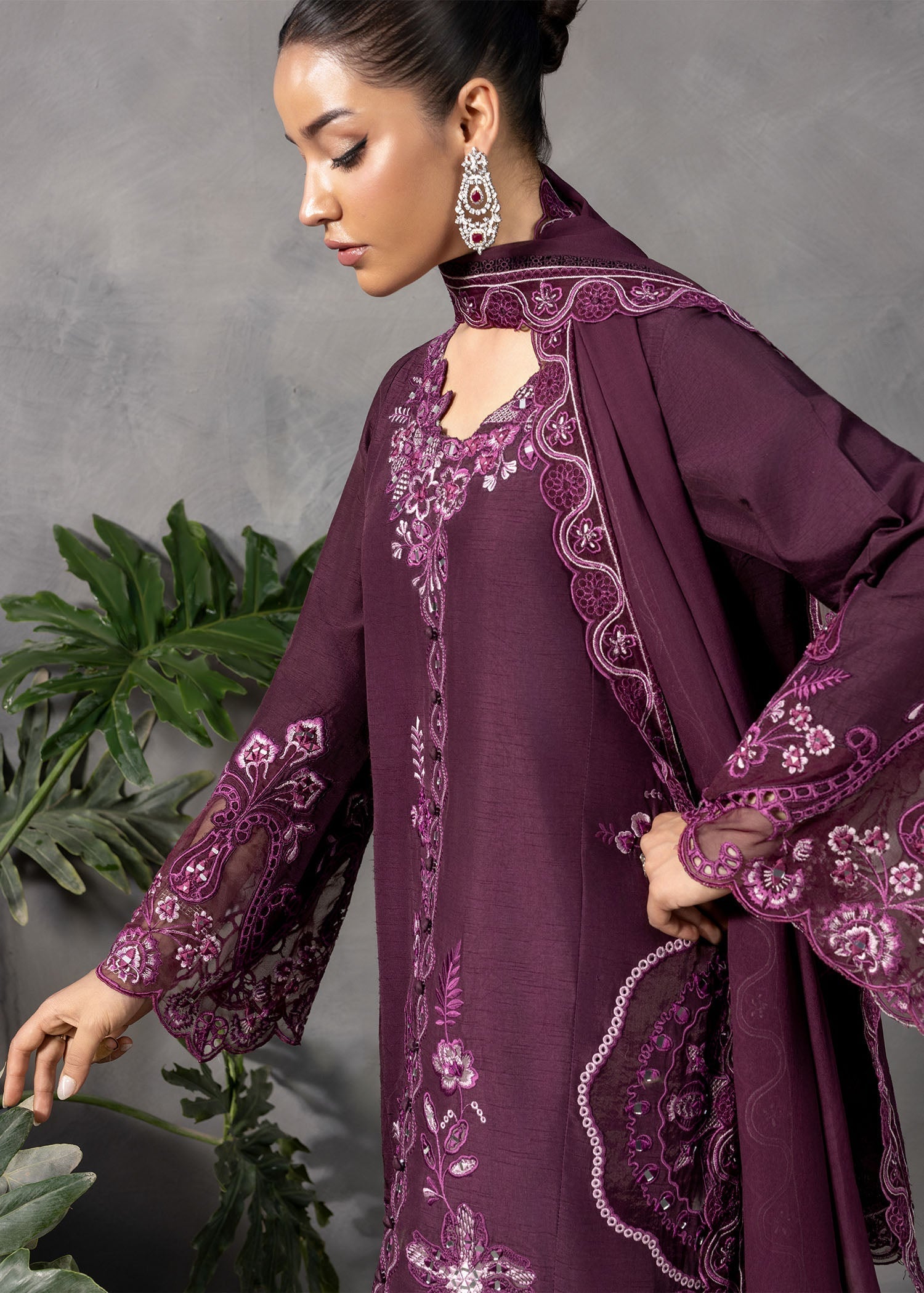 korean raw silk Kurta Set in Plum purple