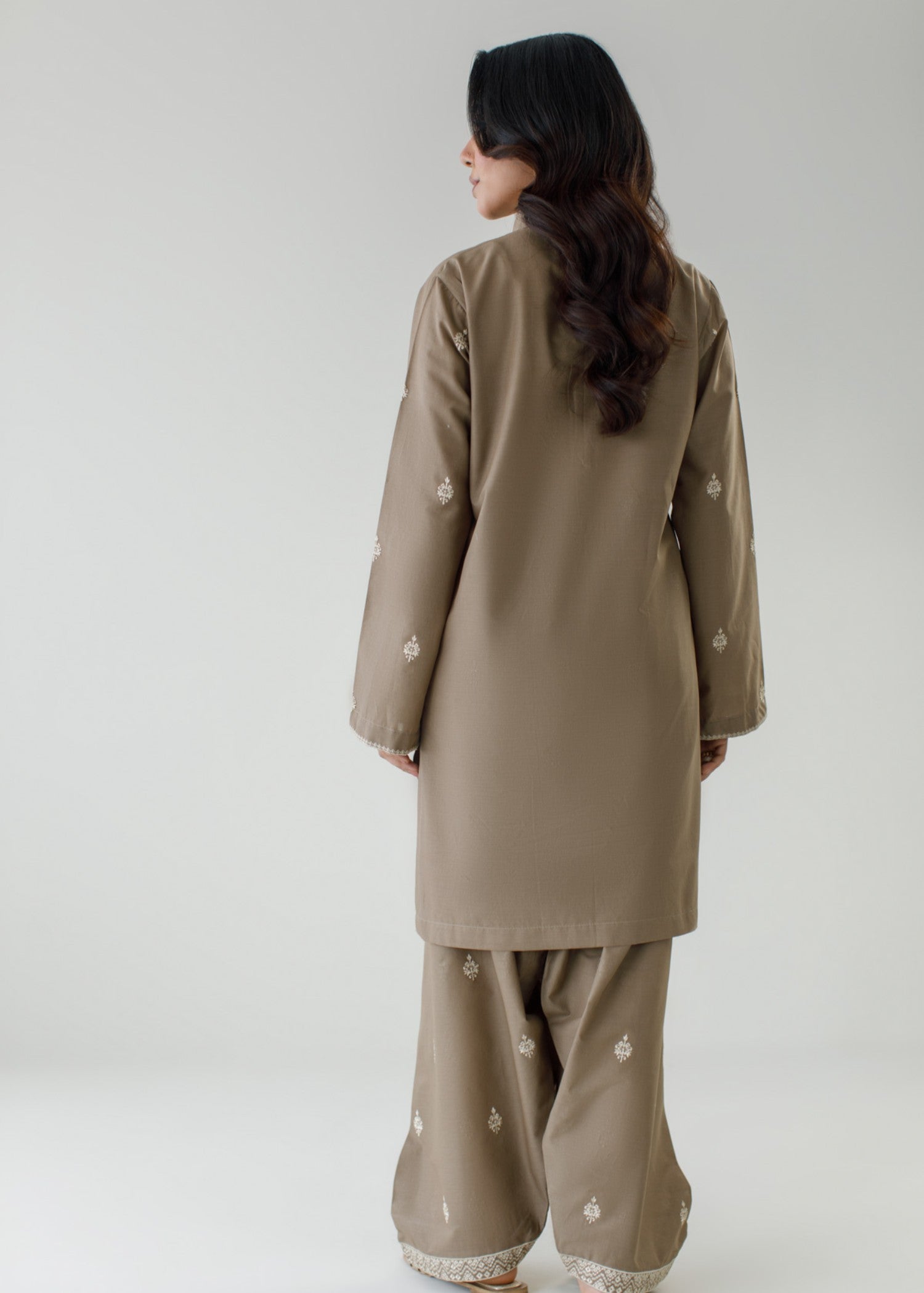 cambric Kurta Set in Camel brown