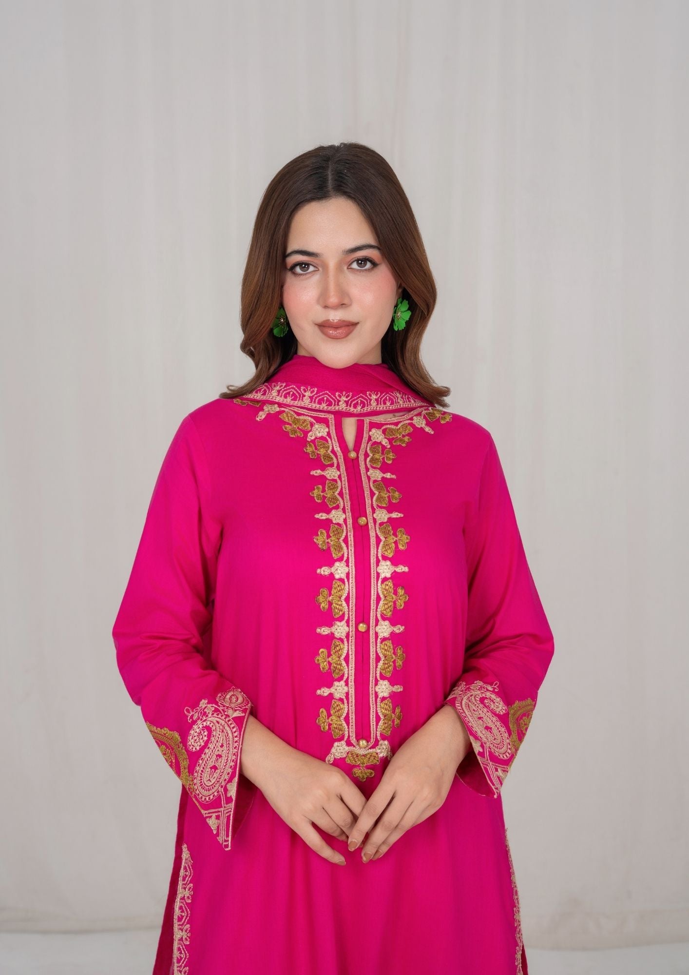lawn Kurta Set in Hot pink
