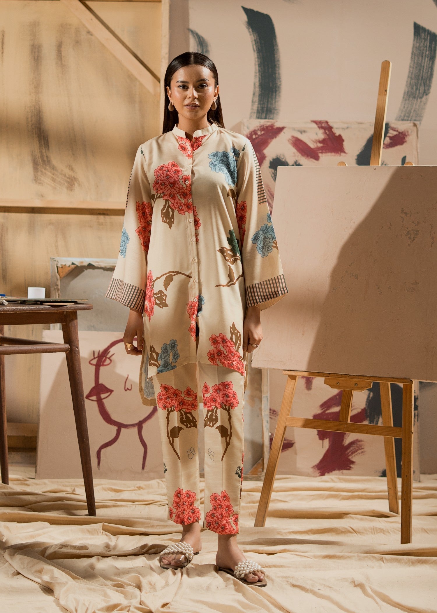 raw silk Co Ord Sets in Cream