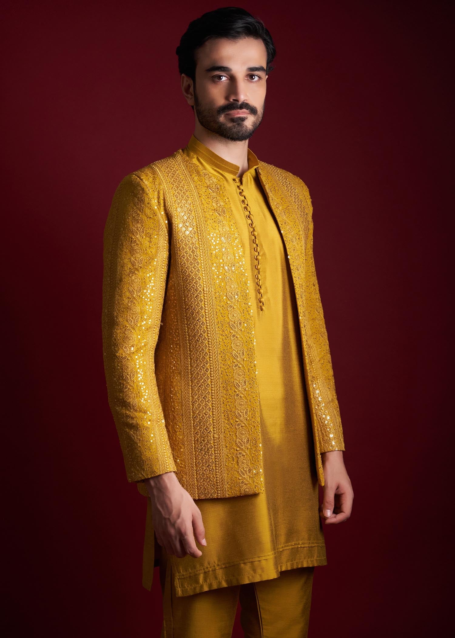 silk Prince Coat in Mustard