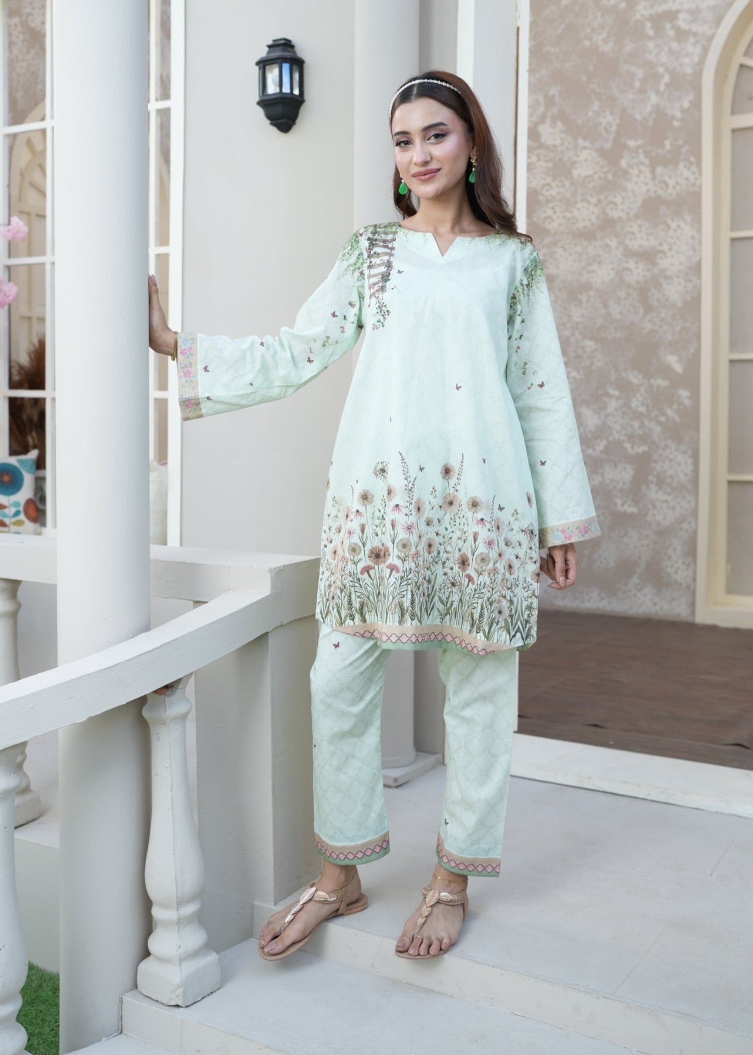 cotton Short Frock in Pastel green