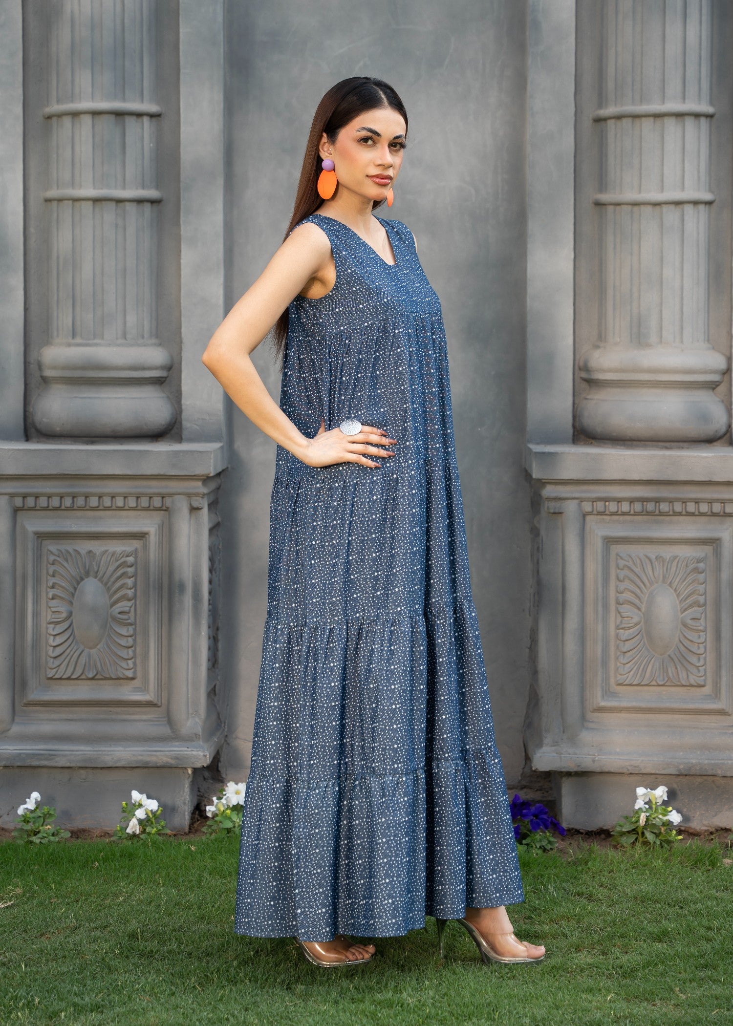 textured chambray Dress in Blue