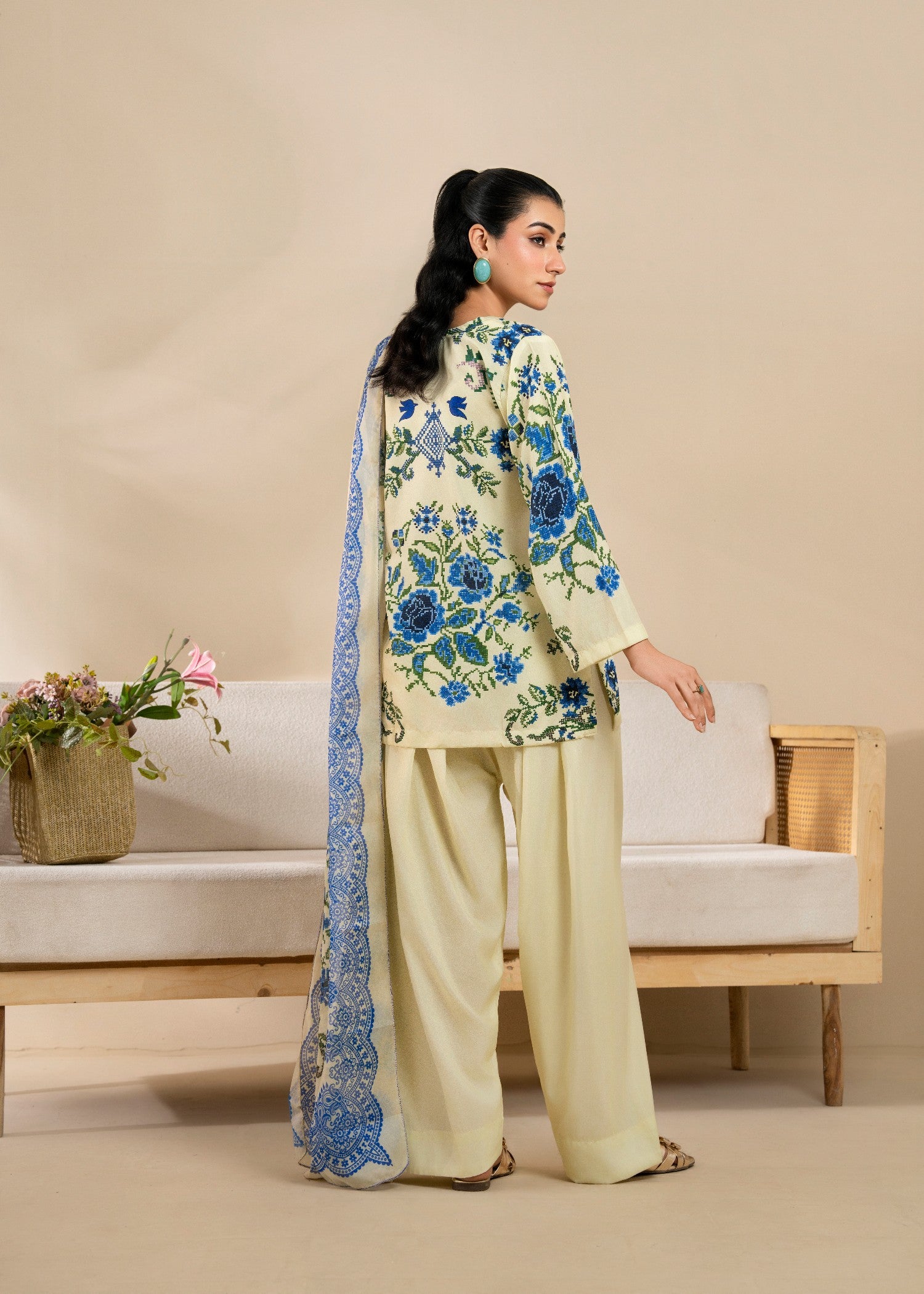 poly lawn Kurta Set in Butter