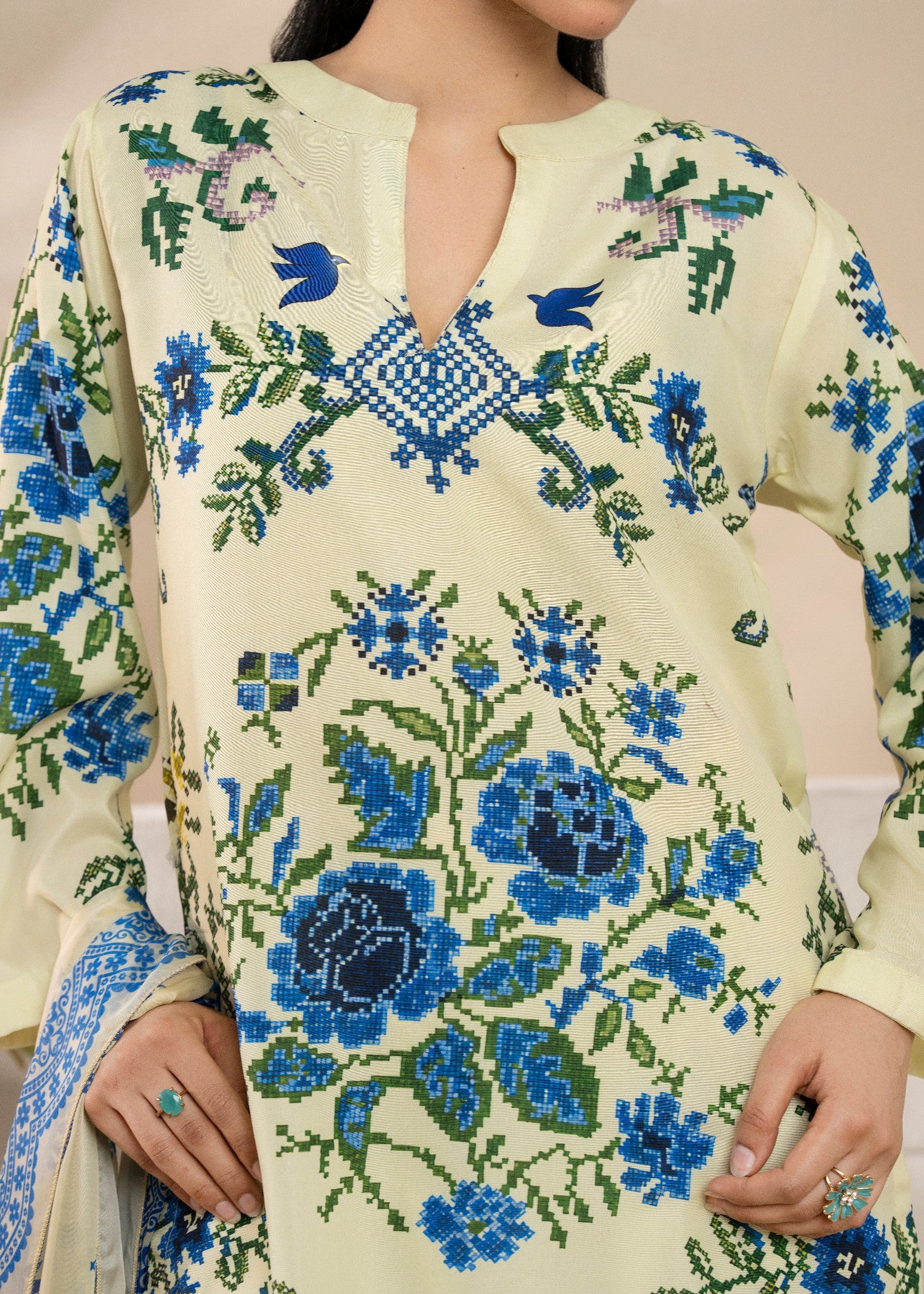 poly lawn Kurta Set in Butter