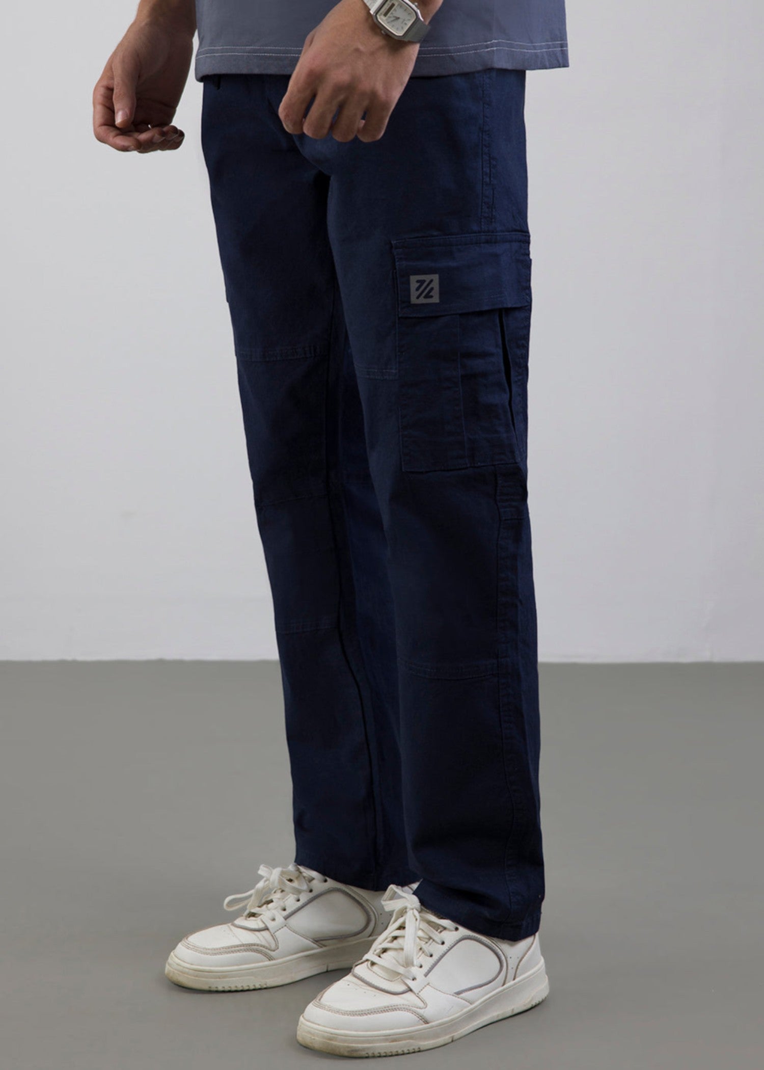 cotton Trousers in Navy blue