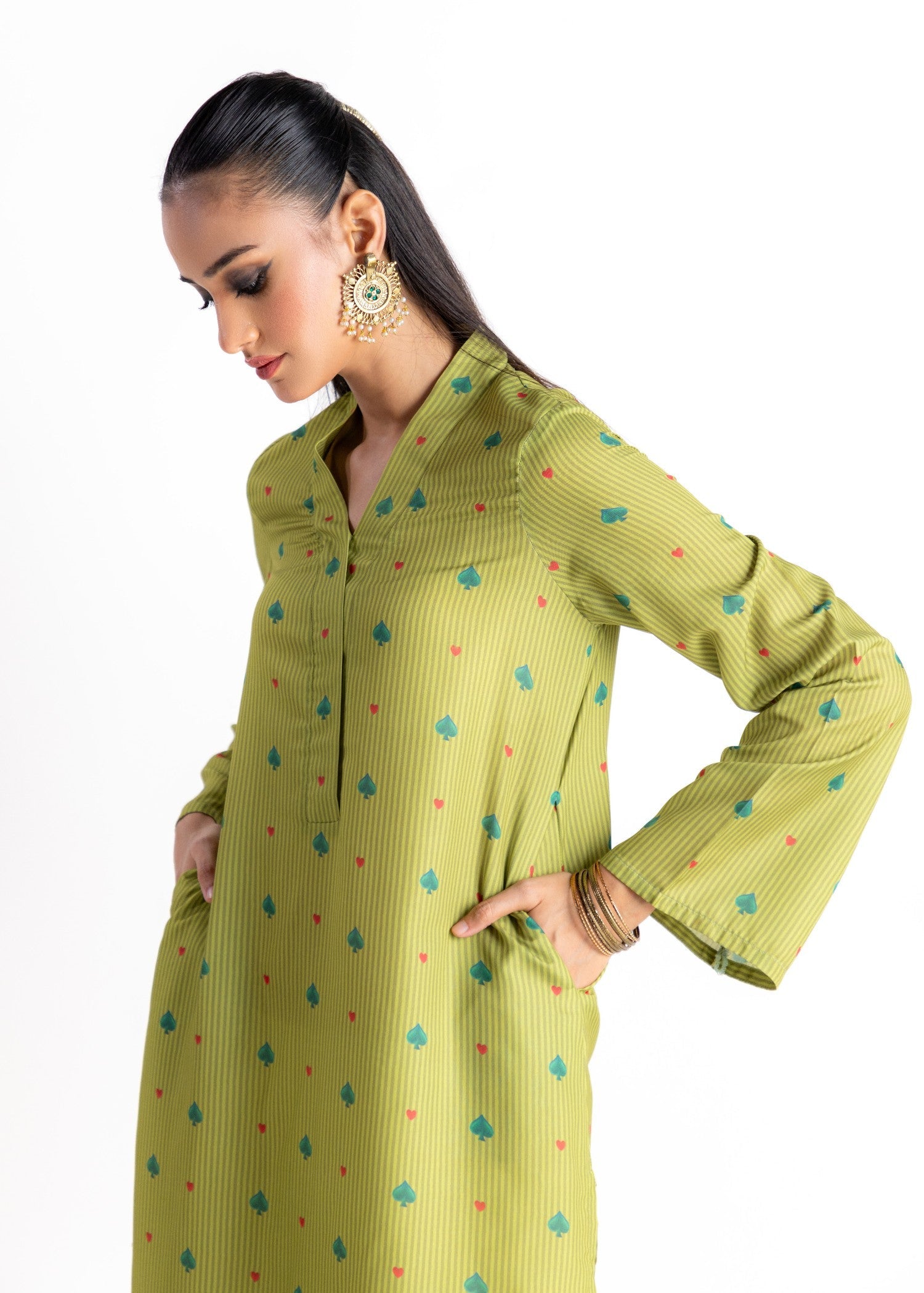 swiss lawn Kurti in Apple green