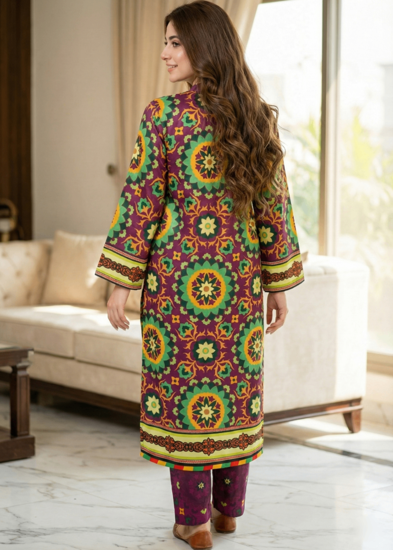 silk charmeuse Kurta Set in Multi