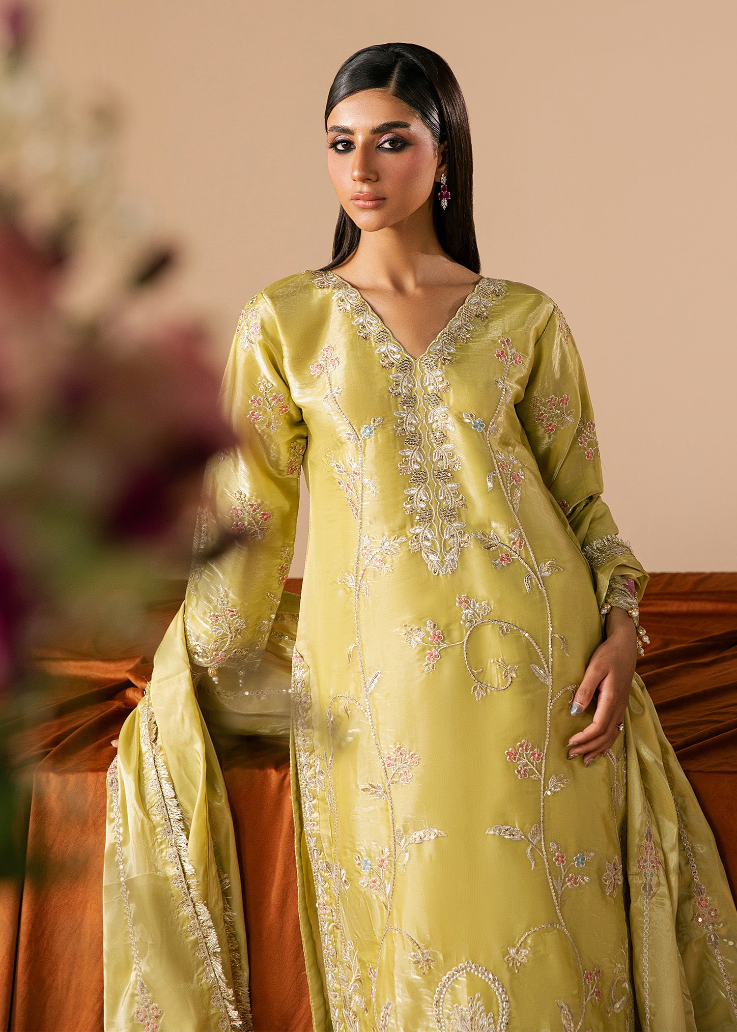 silk Kurta Set in Key lime