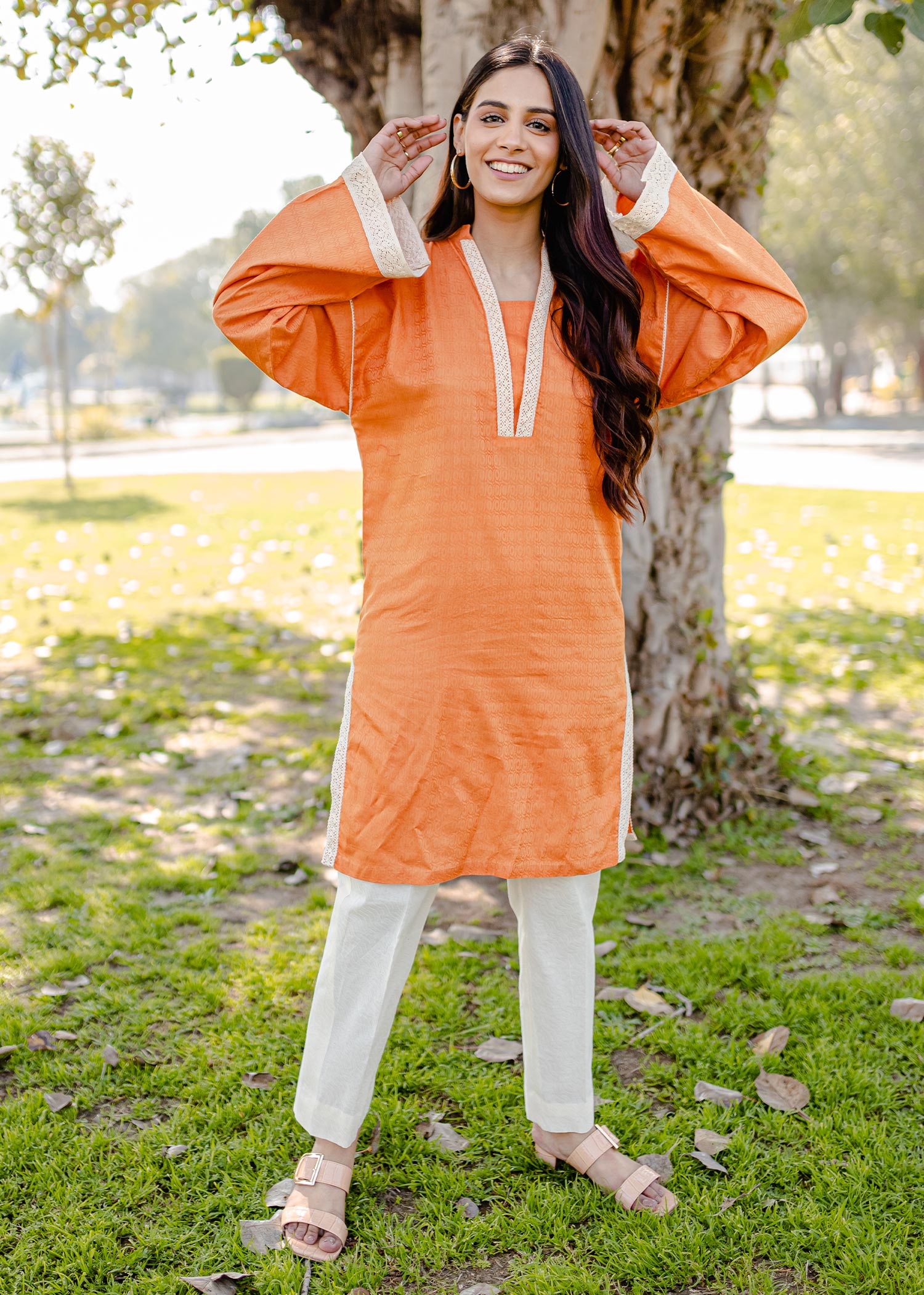 cotton dobby Kurti in Rust orange