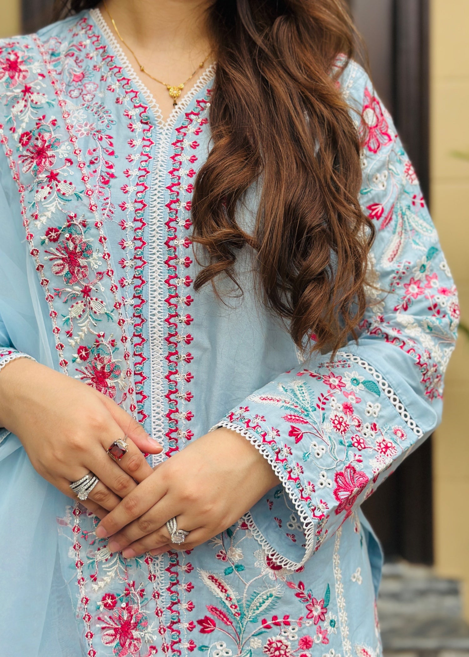 cotton Kurta Set in Sky