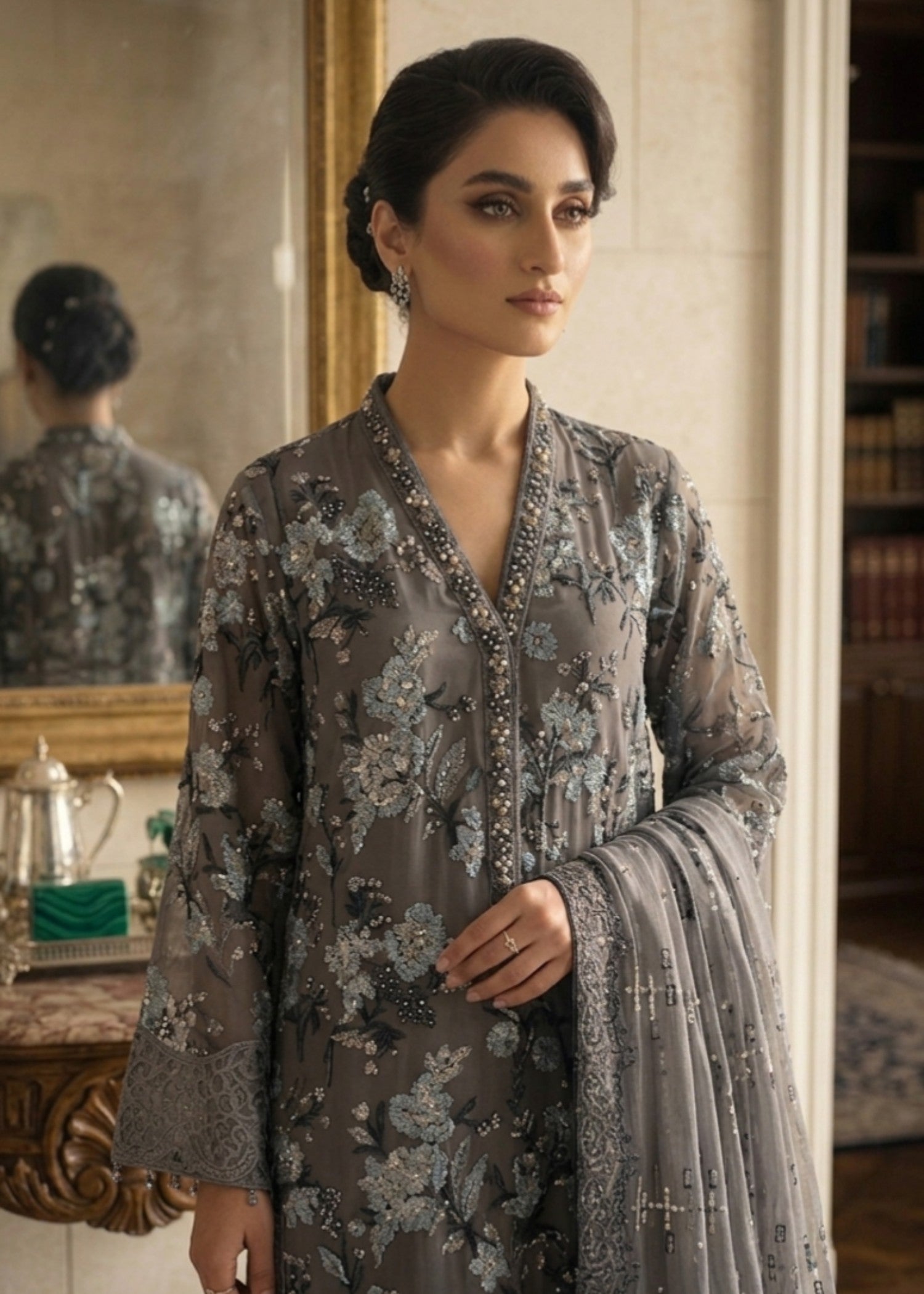 chiffon Kurta Set in Slate black