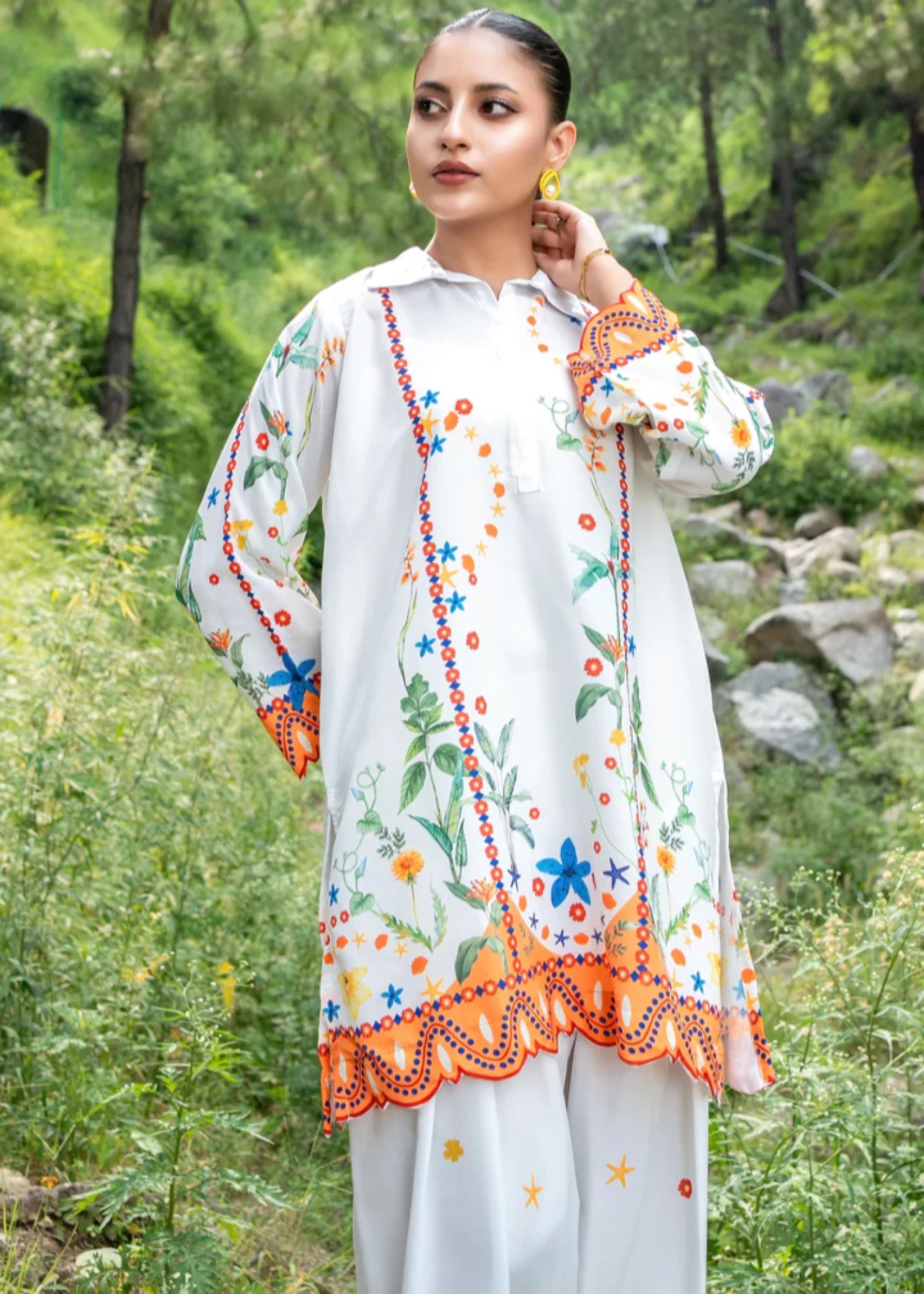 cambric Kurta Set in White