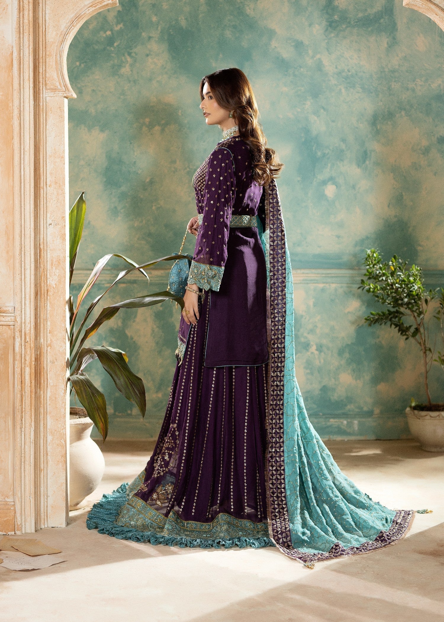 chiffon Lehenga in Plum