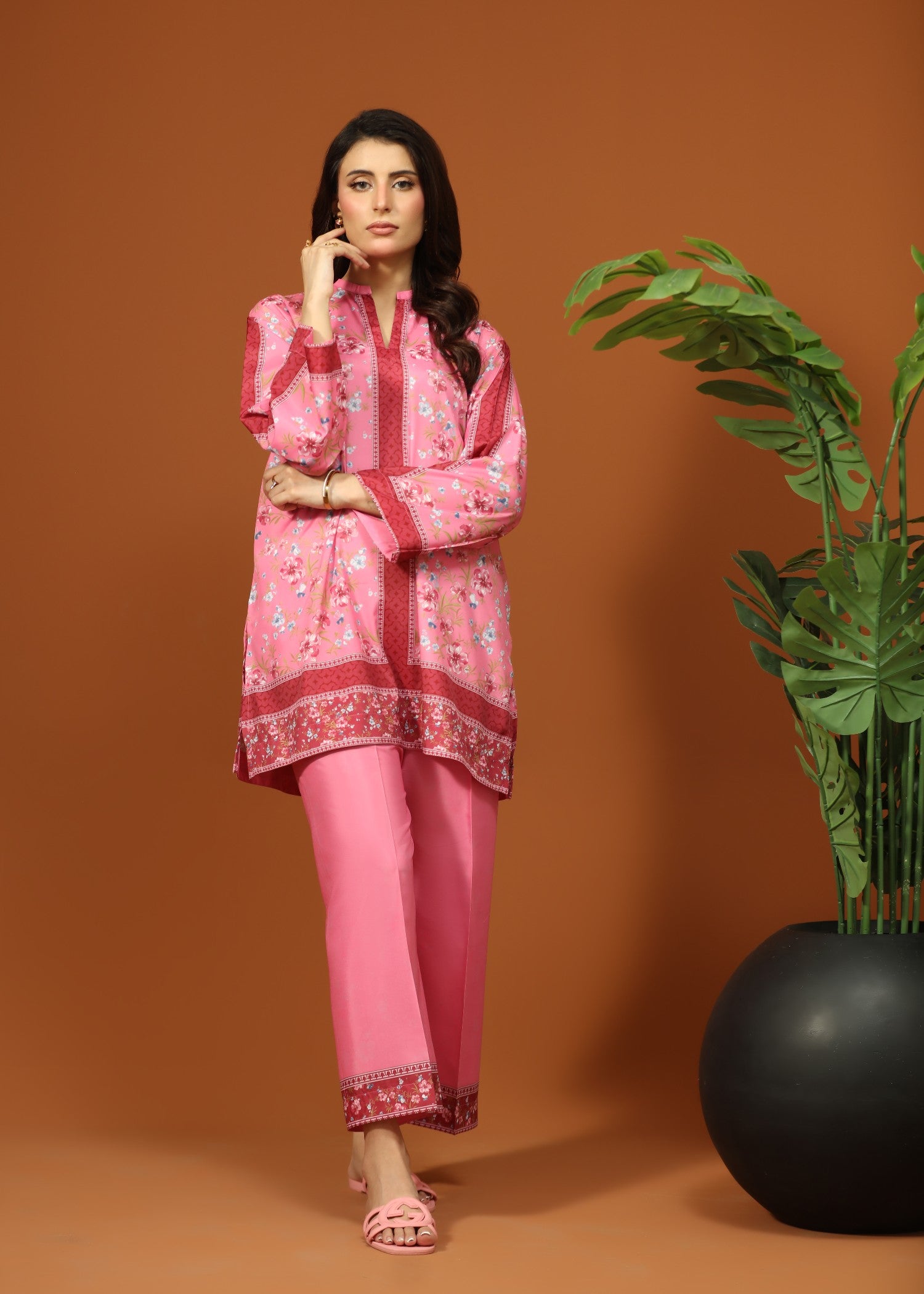 crepe silk Co Ord Sets in Bubblegum pink