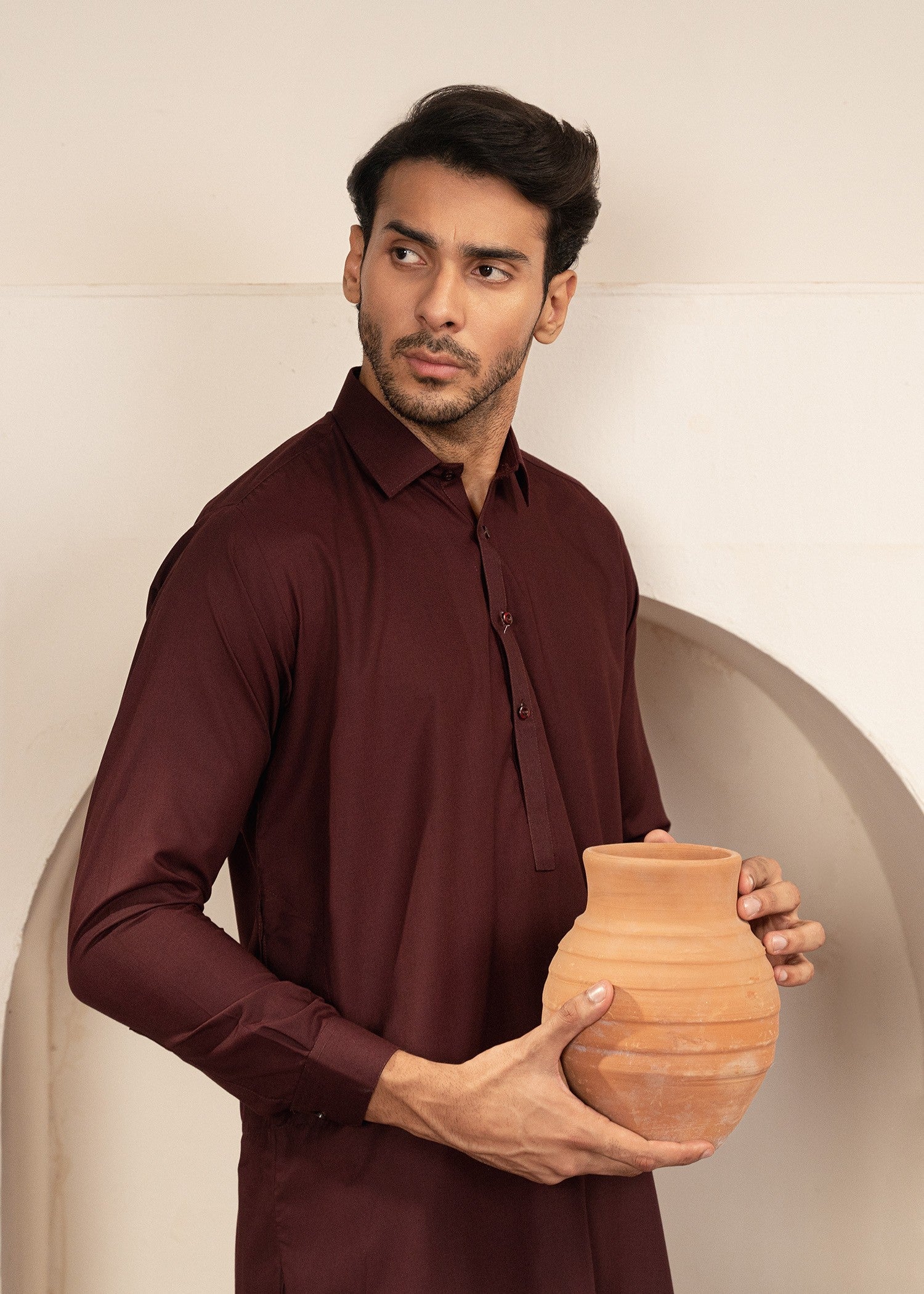 wash & wear Shalwar Kameez in Maroon by Buraq
