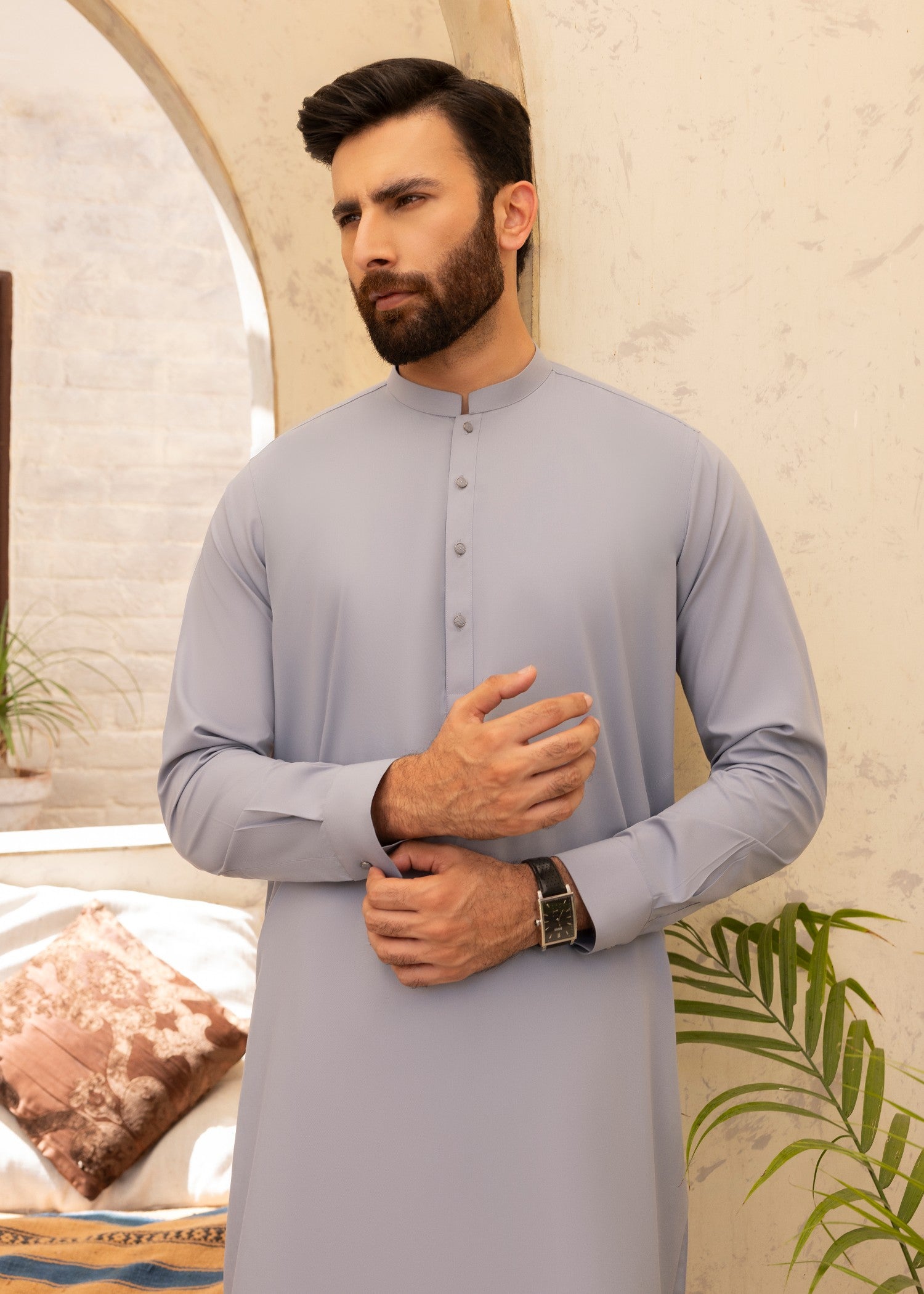 wash & wear Shalwar Kameez in Pastel grey