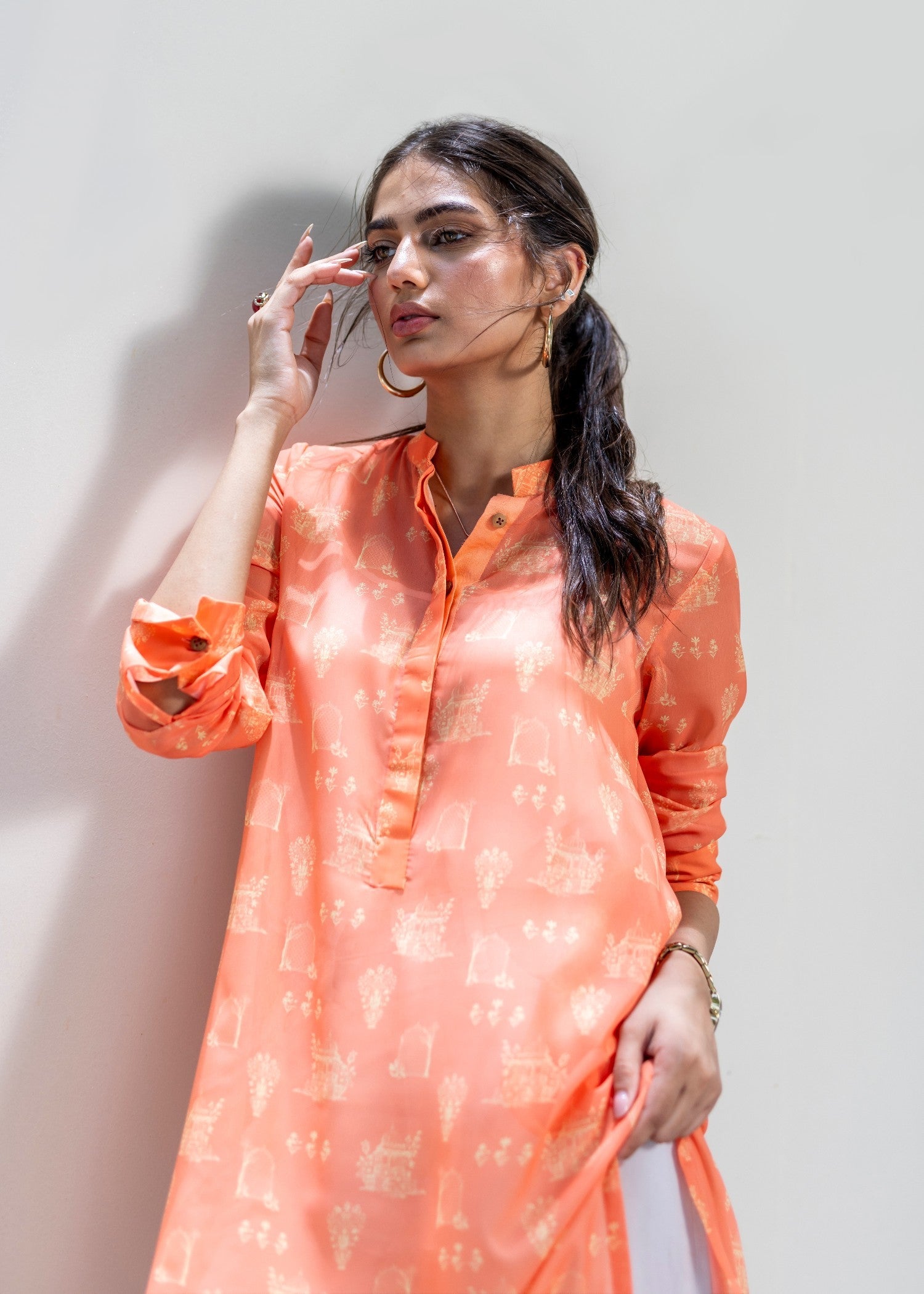 chiffon Kurti in Peach pink