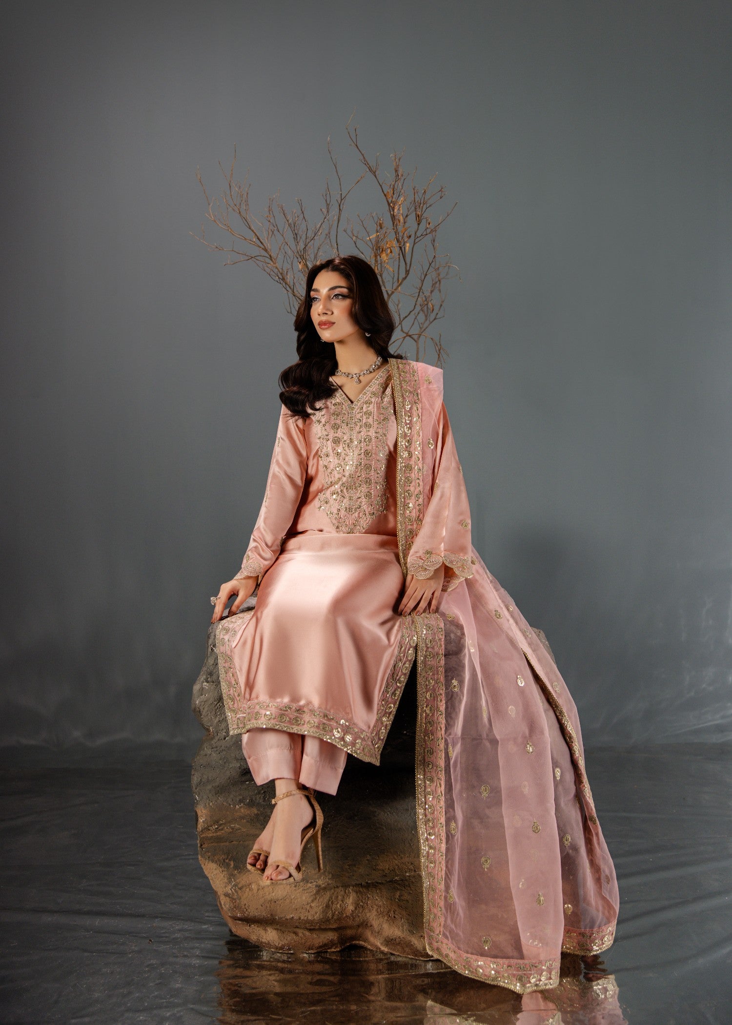 silk Kurta Set in Light pink